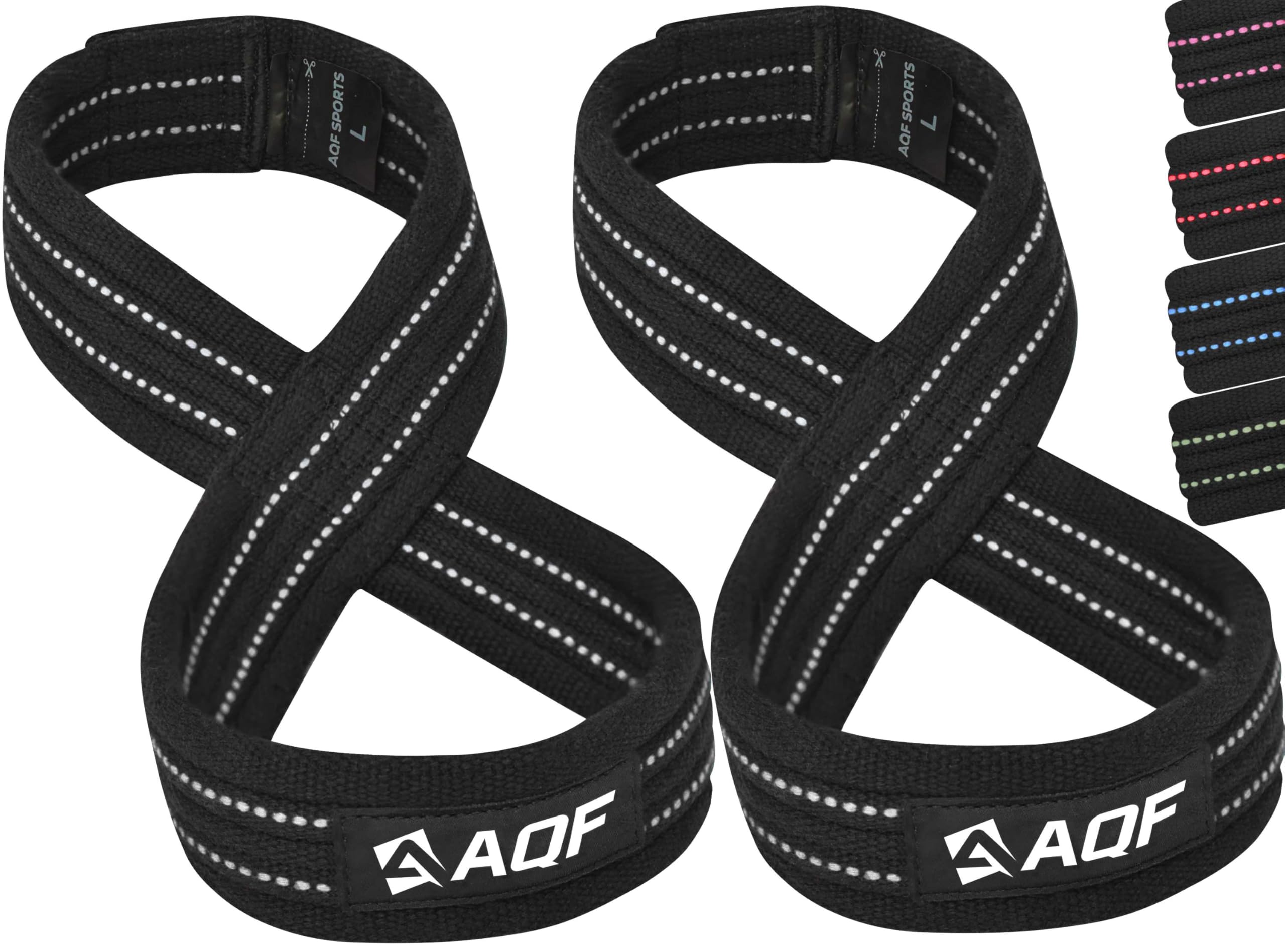 AQF Figure 8 Lifting Straps, Anti Slip Gym Wrist Supports for gym, Powerlifting, Weightlifting, Deadlifting, Heavy Duty Gym Straps, Ideal Lifting Straps for Strength Training (Black & White, S)