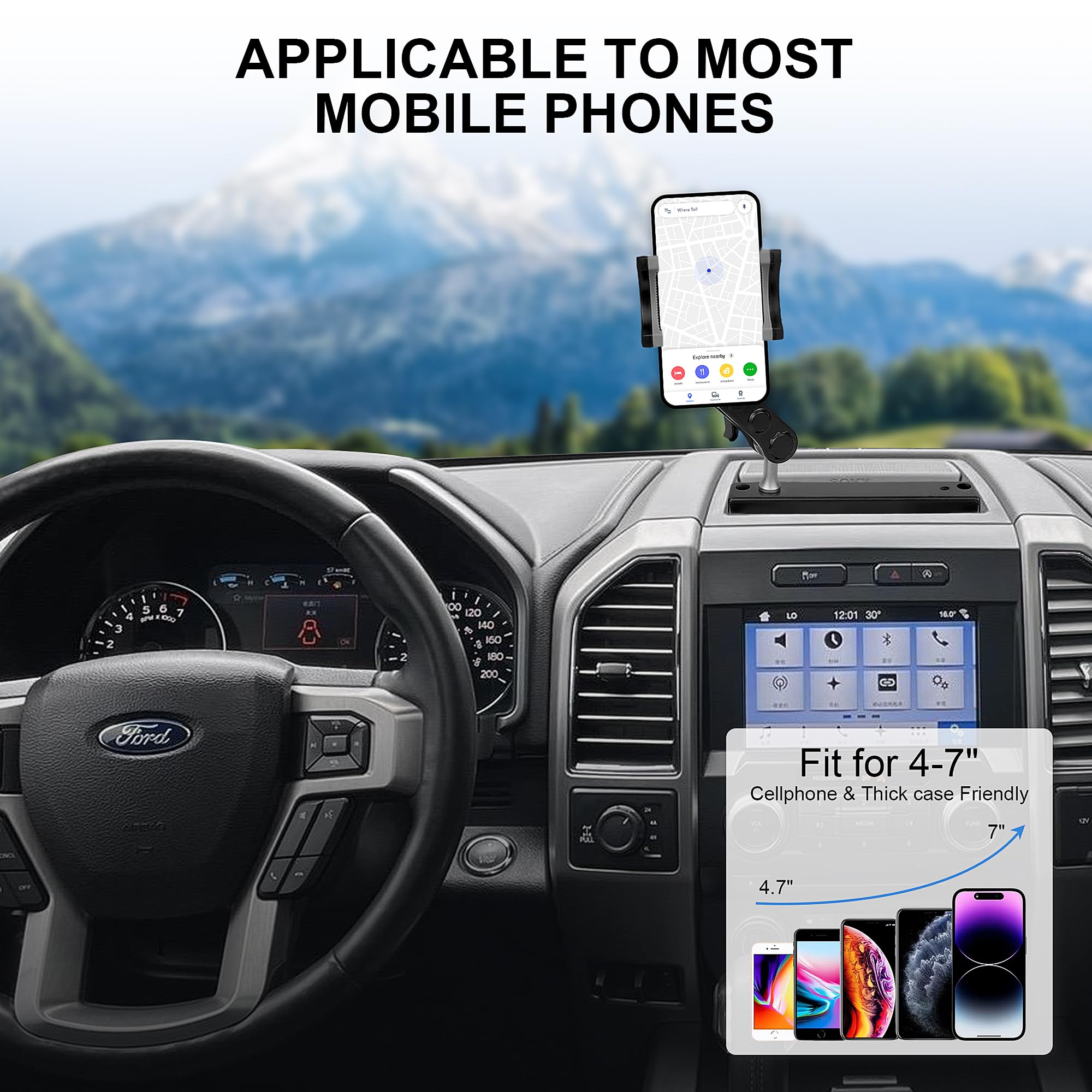 ZXBAZBB Dash Mount Phone Holder Compatible with 2015-2020 Ford F150 & 2017-2022 F250/F350 Heavy Duty Cell Phone Holder Dash Phone Mount F150 Dash Mount