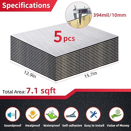 Miniatura 17 de Rollo de aislamiento de automóvil con acabado de papel de aluminio de 6.181 in (0.157 in) y 18 pies cuadrados - Amortiguador de sonido automotriz