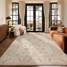 Warmstar 57 Area Rug for Living Room,Washable Area Rug Non-Slip TPR Backing,Vintage Persian Floral Vine Faux Wool Low Pile Carpet for Living Room Bedroom Dining Room, Light Beige Neutral