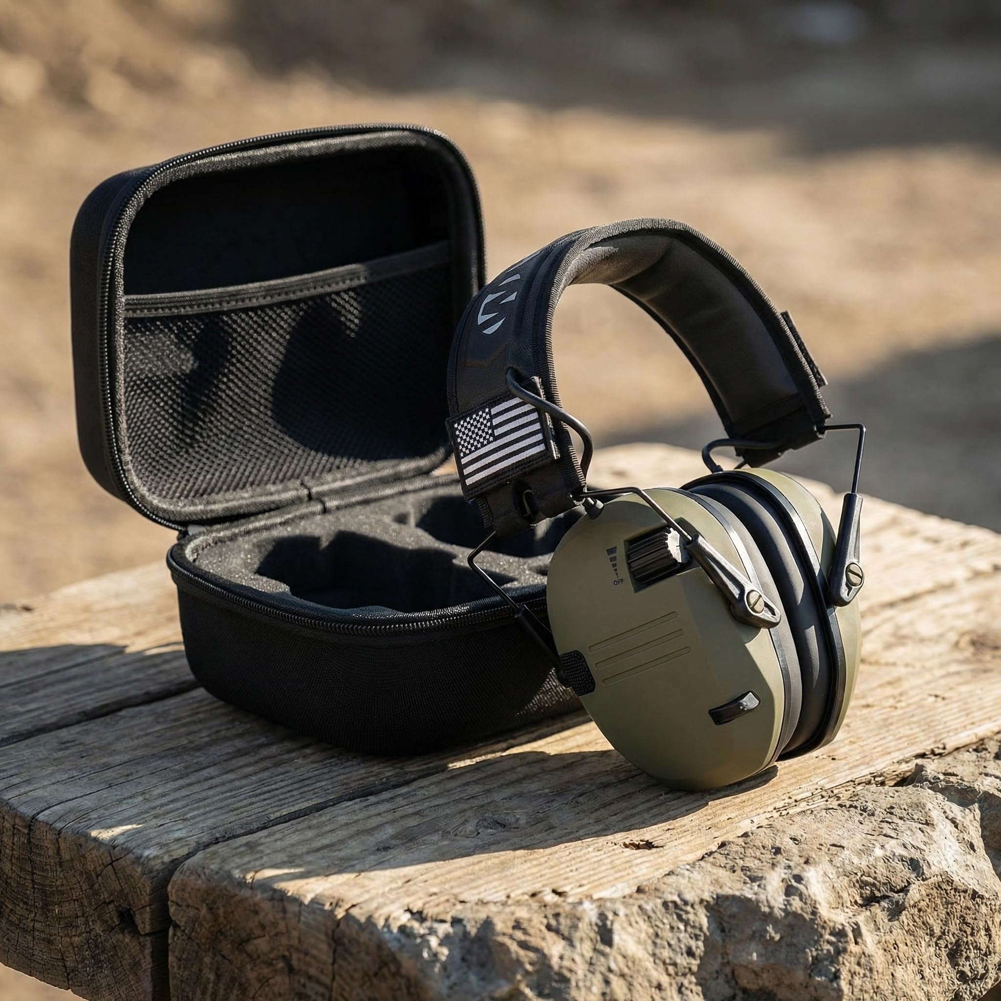 Casque antibruit actif pour la chasse – Écouteurs électroniques avec réduction du bruit – Casque pliable avec microphones directionnels – Arceau réglable – Prise externe