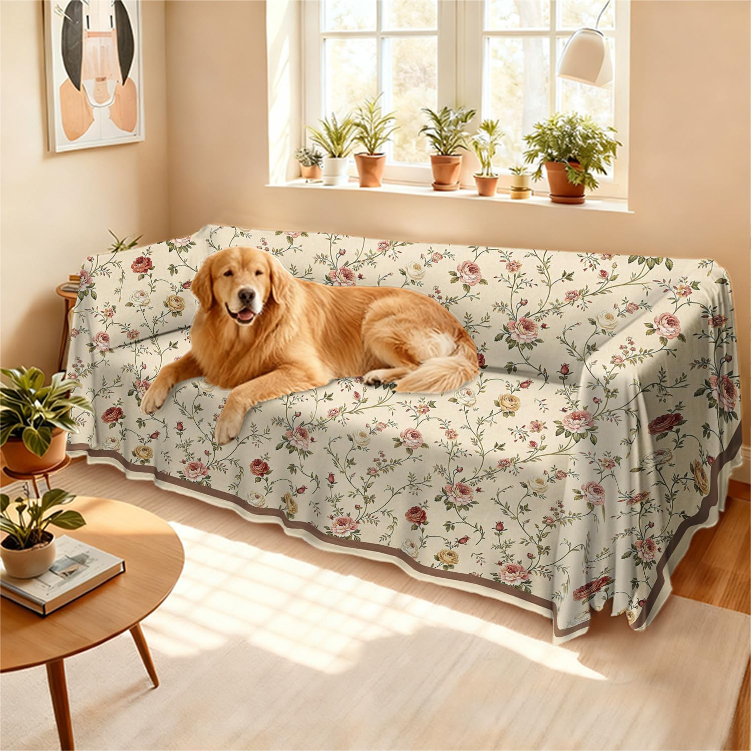 Floral Couch Cover Flower Vintage Sofa Covers for 2 Cushion Couch, 1 PC Boho Futon Sectional Sofa Slipcovers Washable, Living Room Multi-Functional Furniture Protector, Large 71"x118"