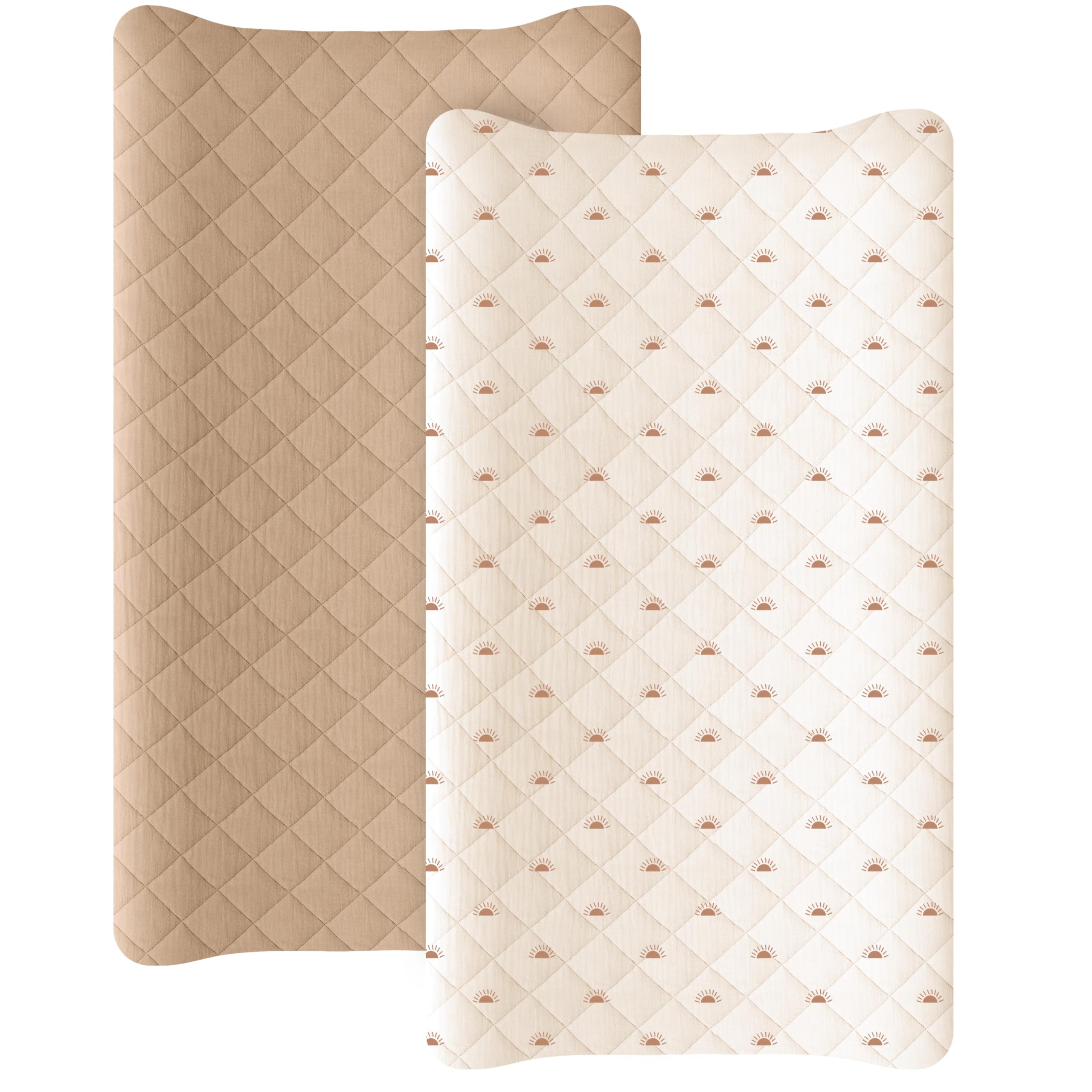Konssy Lot de 2 housses de matelas à langer imperméables en mousseline de coton matelassé doux pour filles et garçons (camel, soleil)