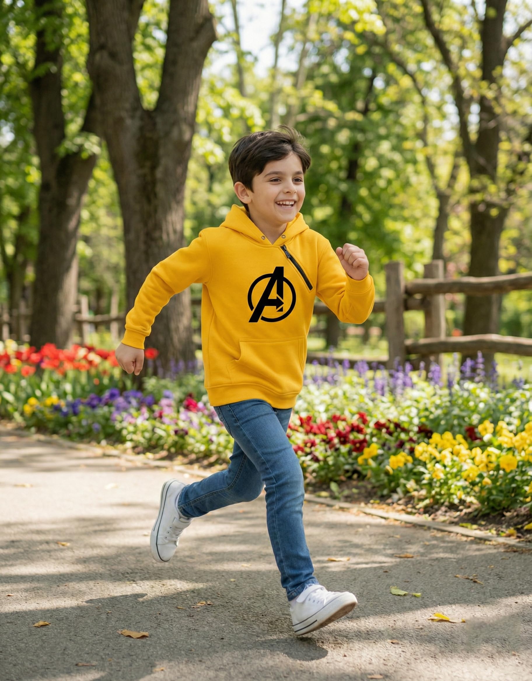 More & More Men & Women Regular Fit Cotton Neck Hooded Sweatshirt (Avengers Hoodies_Yellow-Kids 2
