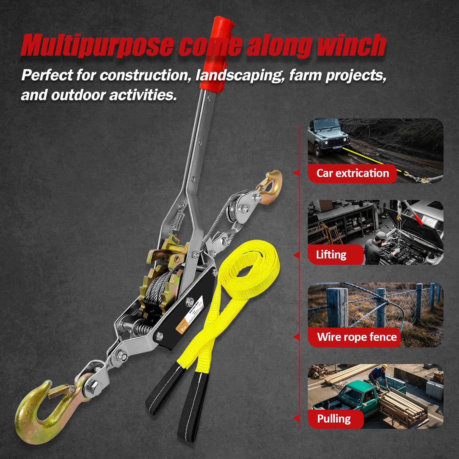 SENKEYFE Come Along Winch - 7FT 2T Heavy Duty Puller -6