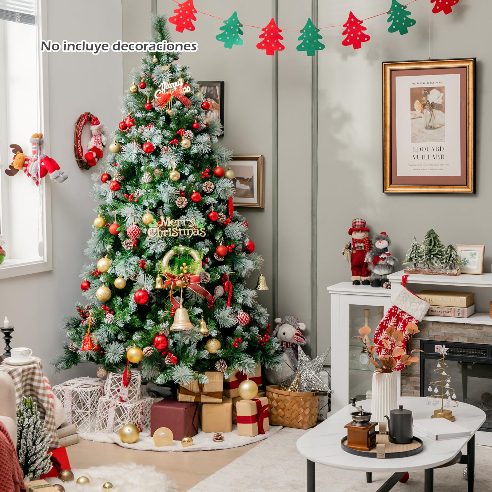 COSTWAY Arbol de Navidad con Luces Incorporadas 215cm, Agujas de Pino, 70 Conos de Piña y 70 Bayas Rojas, 400 Luces LED, 11Modos, 1116 Puntas de PVC, Arvore de Natal w/Light