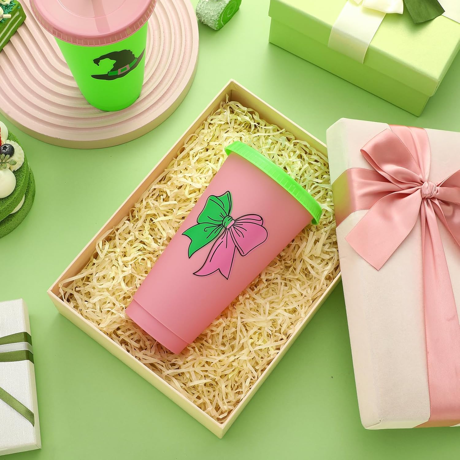 Pickmesh 12 Pcs 24 oz Green and Pink Witch Plastic Cups with Lids and Straws Bulk Gift Reusable Coffee Cups Coffee Tumbler Decoration Birthday Wedding Baby Shower Party Supply - Image 6