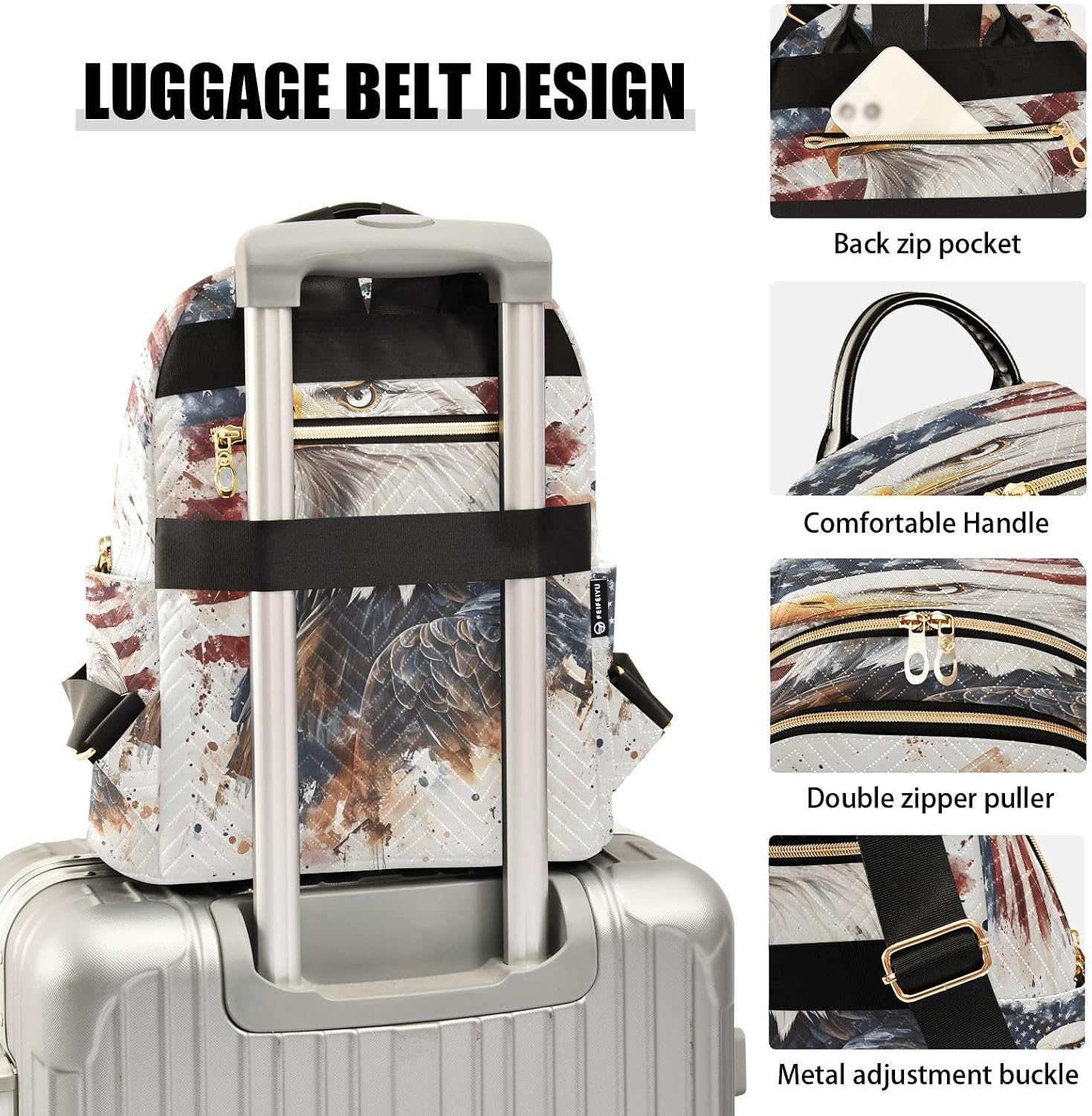 Watercolor American Flag Bird Backpack Purse for Women Shoulder Bag Fashion Daypack Ladies Handbag Lightweight Travel Bag Rucksack