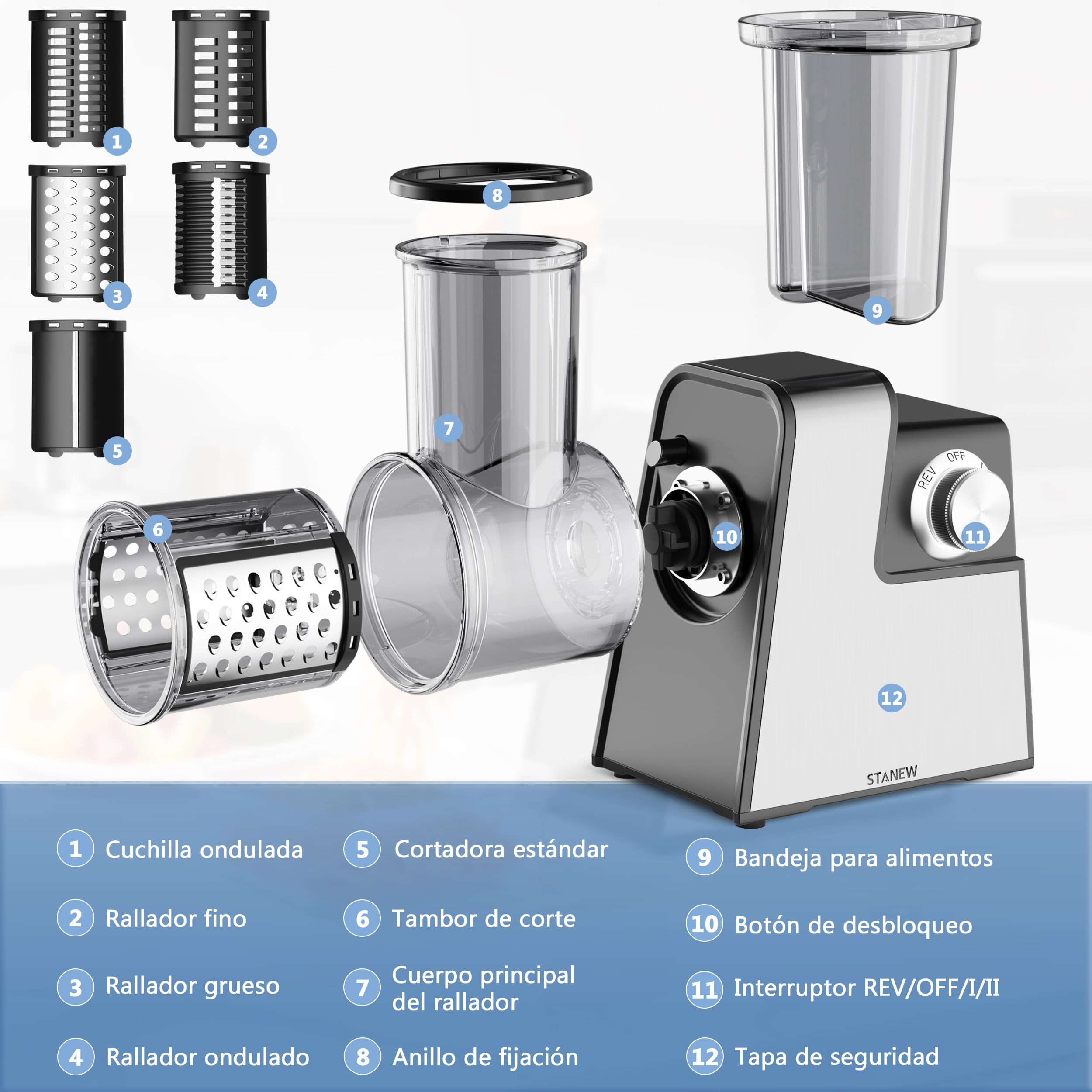 Picadora de carne eléctrica de 2500 W profesional con 5 cuchillas inoxidables, multifuncional, rallador, accesorio completo, diseño compacto para preparaciones caseras