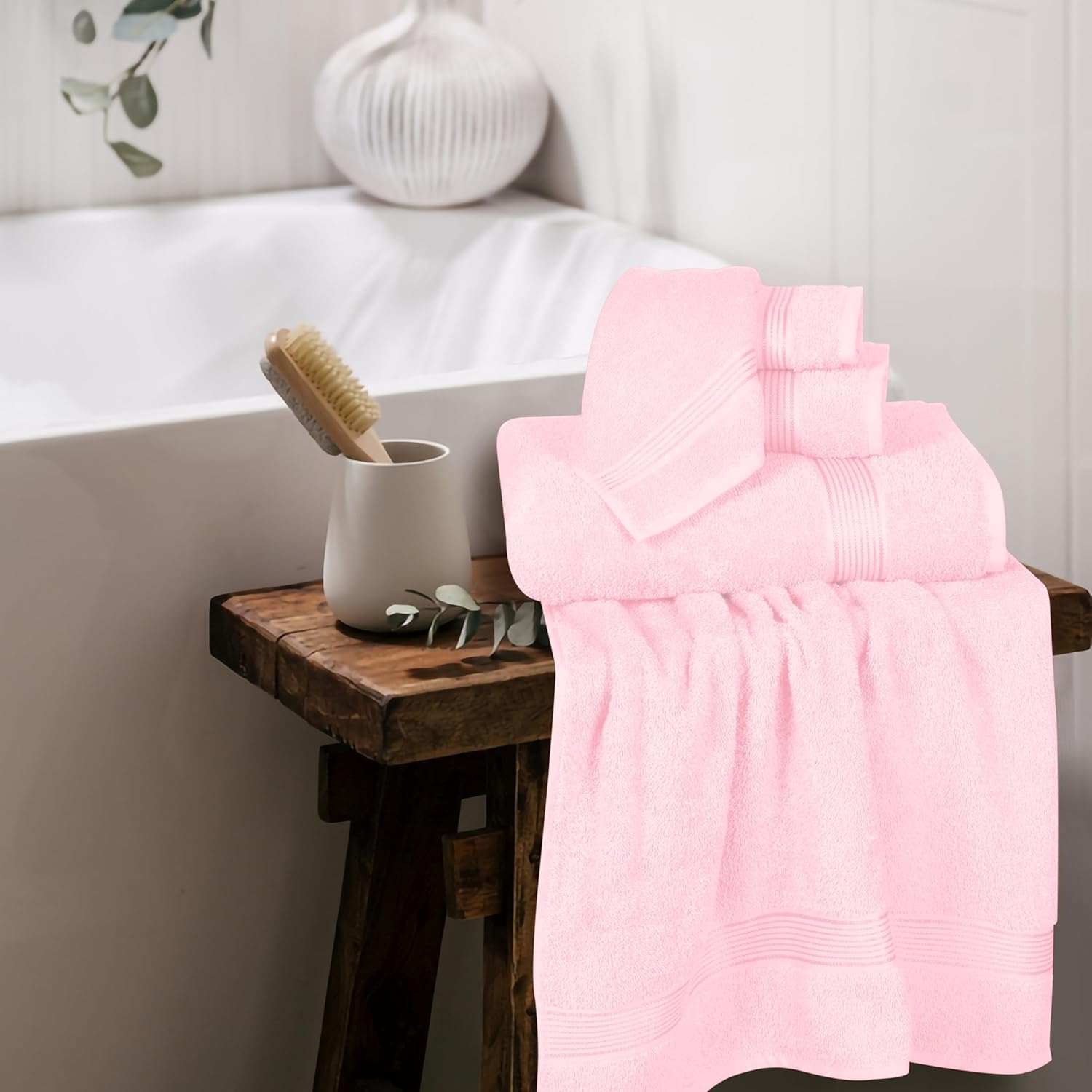 Elvana Home Ultra Soft 6 Pack Cotton Towel Set, Contains 2 Bath Towels 28x55 inch, 2 Hand Towels 16x24 inch & 2 Wash Coths 12x12 inch, Ideal Everyday use, Compact & Lightweight - Pink