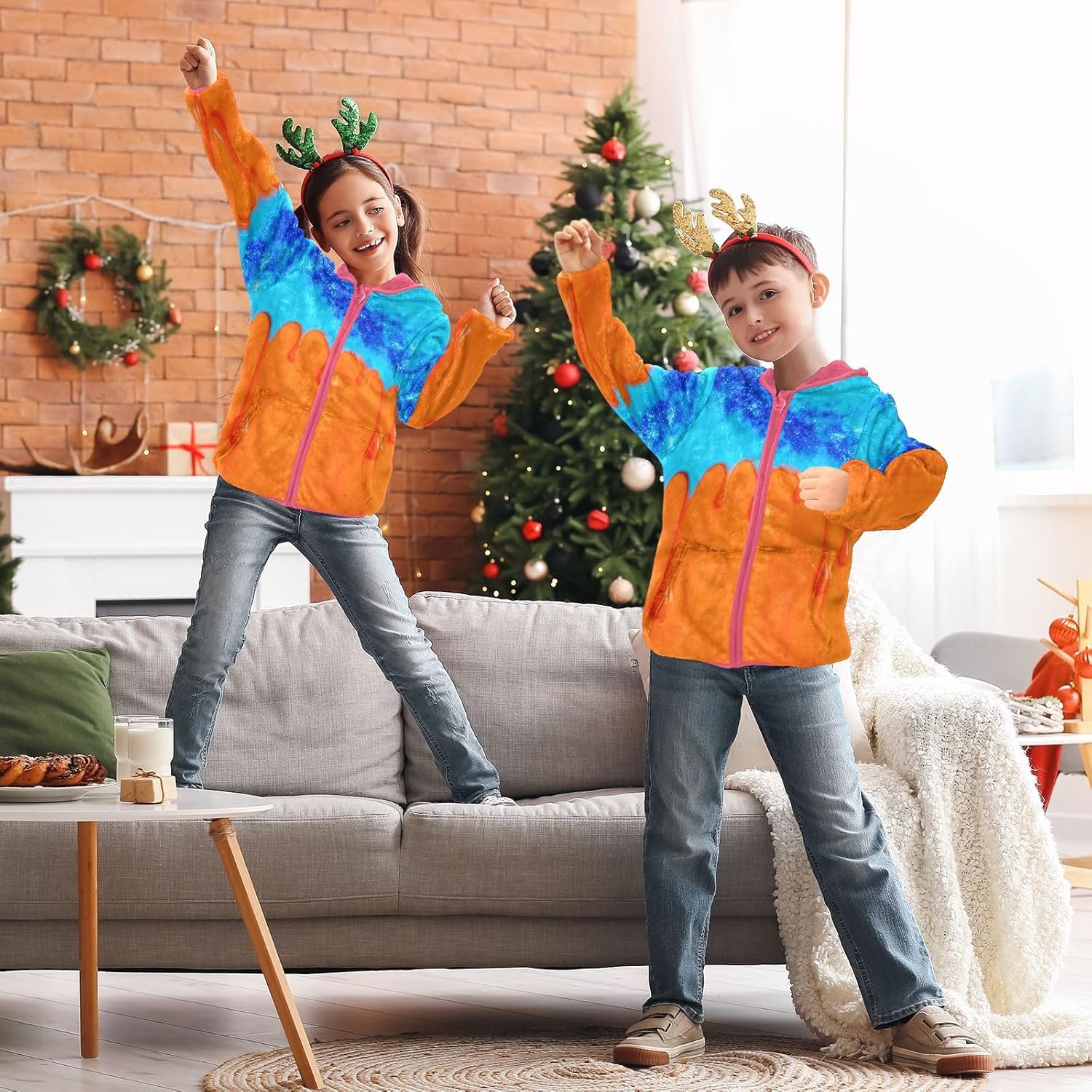 Blue and Orange Drip Jackets For Toddler Plush Lined Baby Coat
