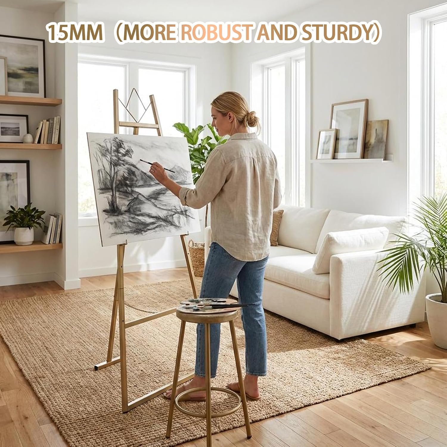 FOCHIER F Gold Easel Stand with Upgraded I-Beam Base for Wedding Sign, Heavy Duty Metal Display Easel Stand for Art,Welcome Sign,Posters,Pictures,Welcome Sign, and Floor Décor