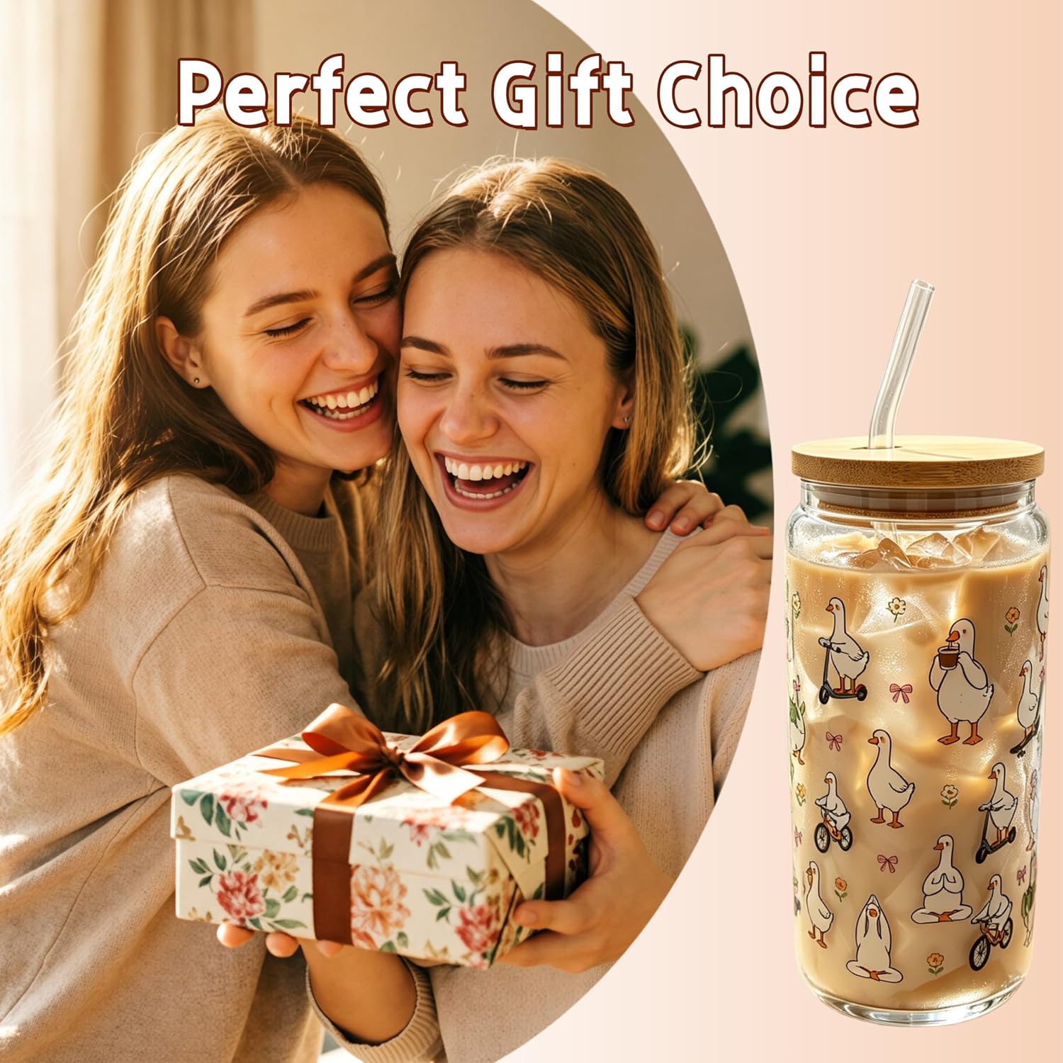 Silly Goose Glass Cup with Lid Straw 18oz, Funny Juice Cup for Women Teens