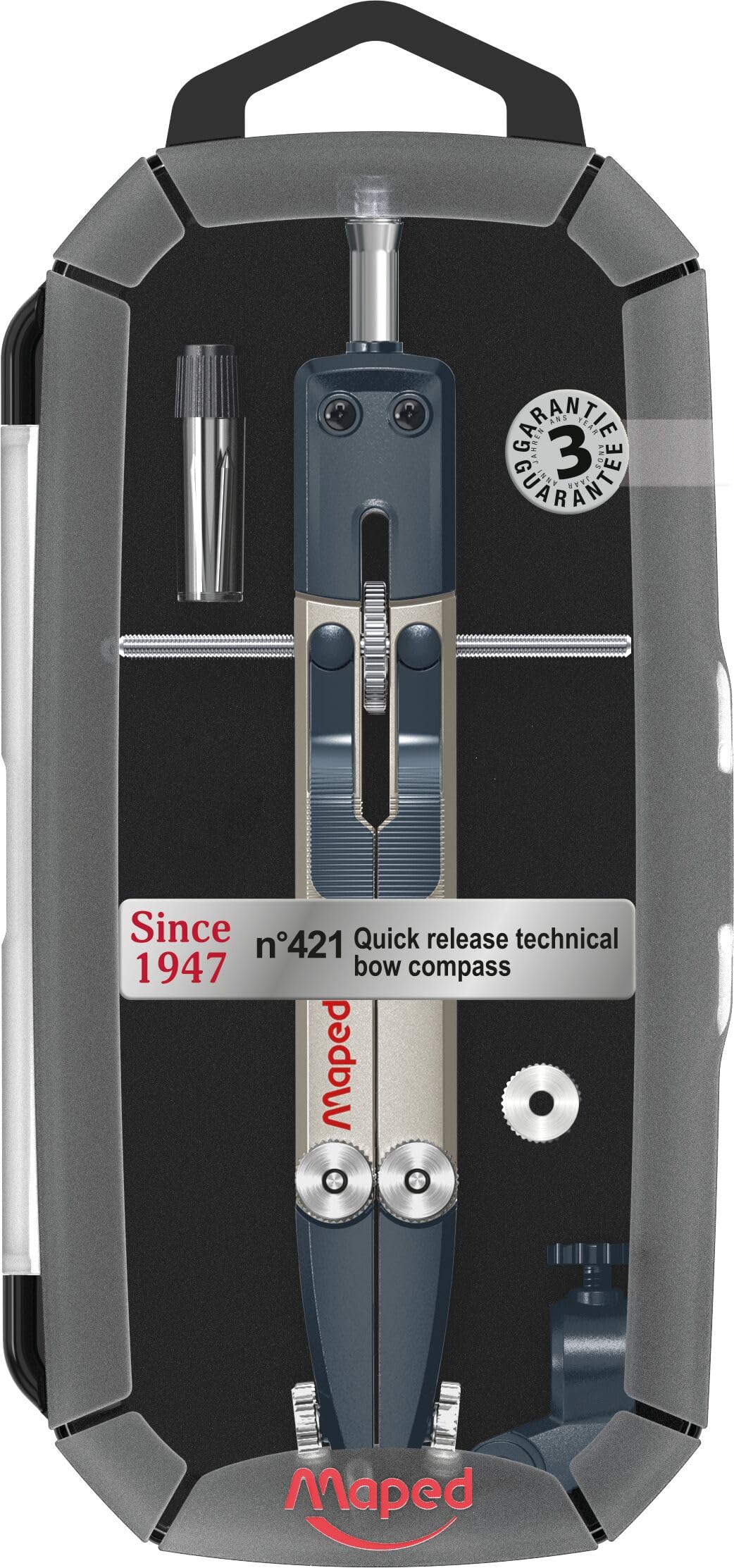 Maped - Metal Technical Compass n°421 - Quick Adjust Baluster - Robust Precision Compass - Micrometric Screw and Metal Clevis - Since 1947 Range - 3 Year Warranty
