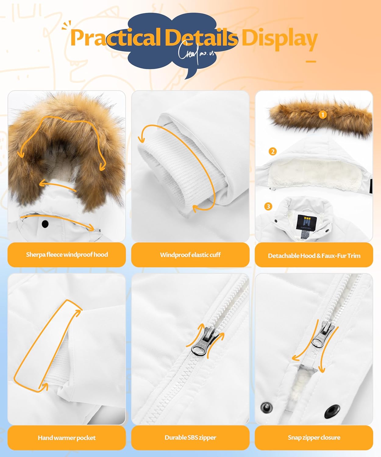 CREATMO US Boy's Sherpa Long Parka Winter Coat Thicken Water Repellent Puffer Jacket With Removable Faux Fur Hood - Image 6