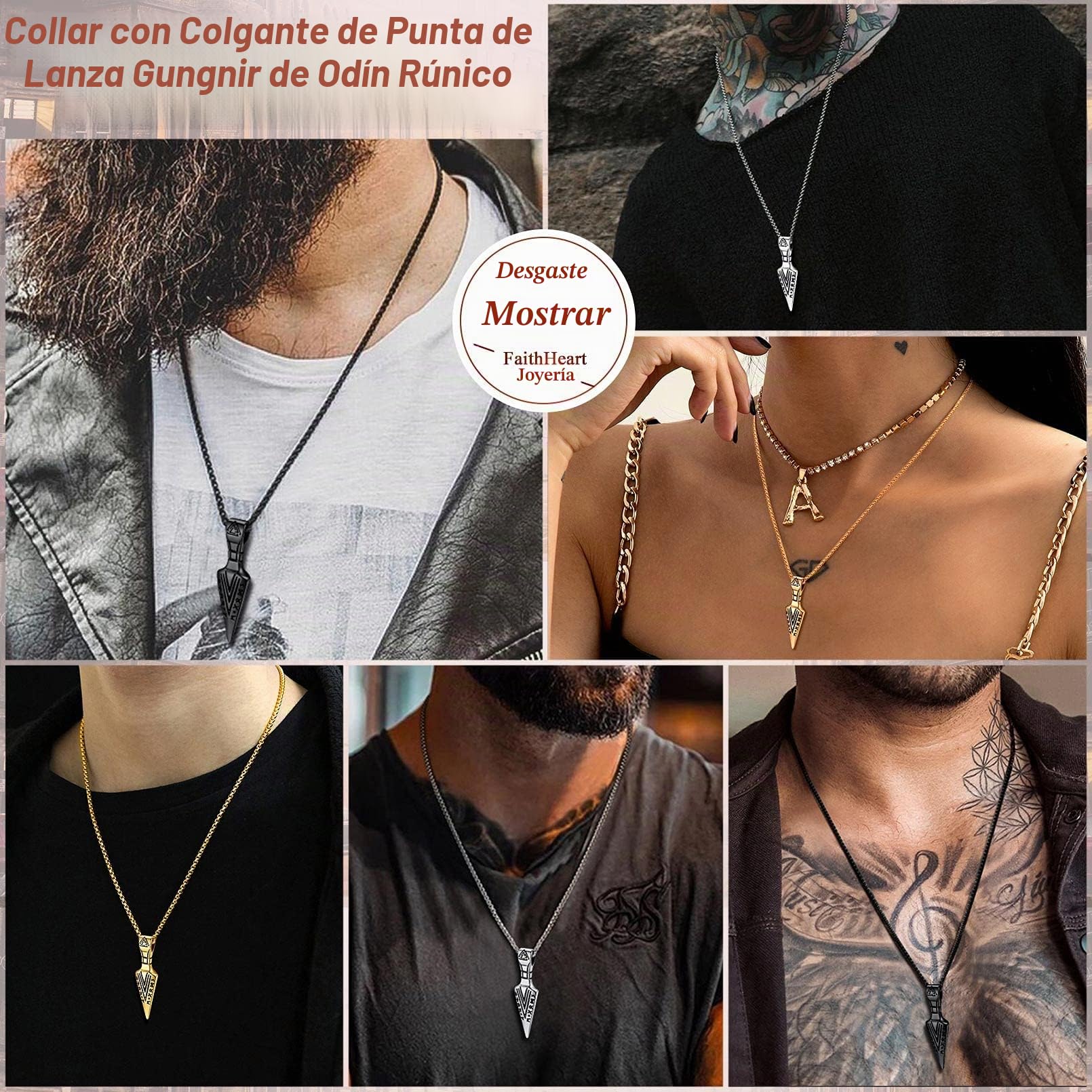 FaithHeart Collar Vikingo Colgante Hombre Vegvisir Vikingo Flecha Acero Inoxidable 316L Talismán Nórdica Joyería Protección Familia