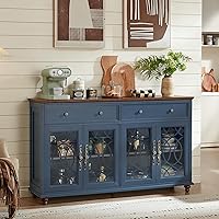 Vista 8 de Farmhouse Sideboard Buffet Cabinet with Storage,59" Large Credenza with 4 Glass Doors & 2 Drawers,Adjustable Shelves Console Table,Wood Kitchen