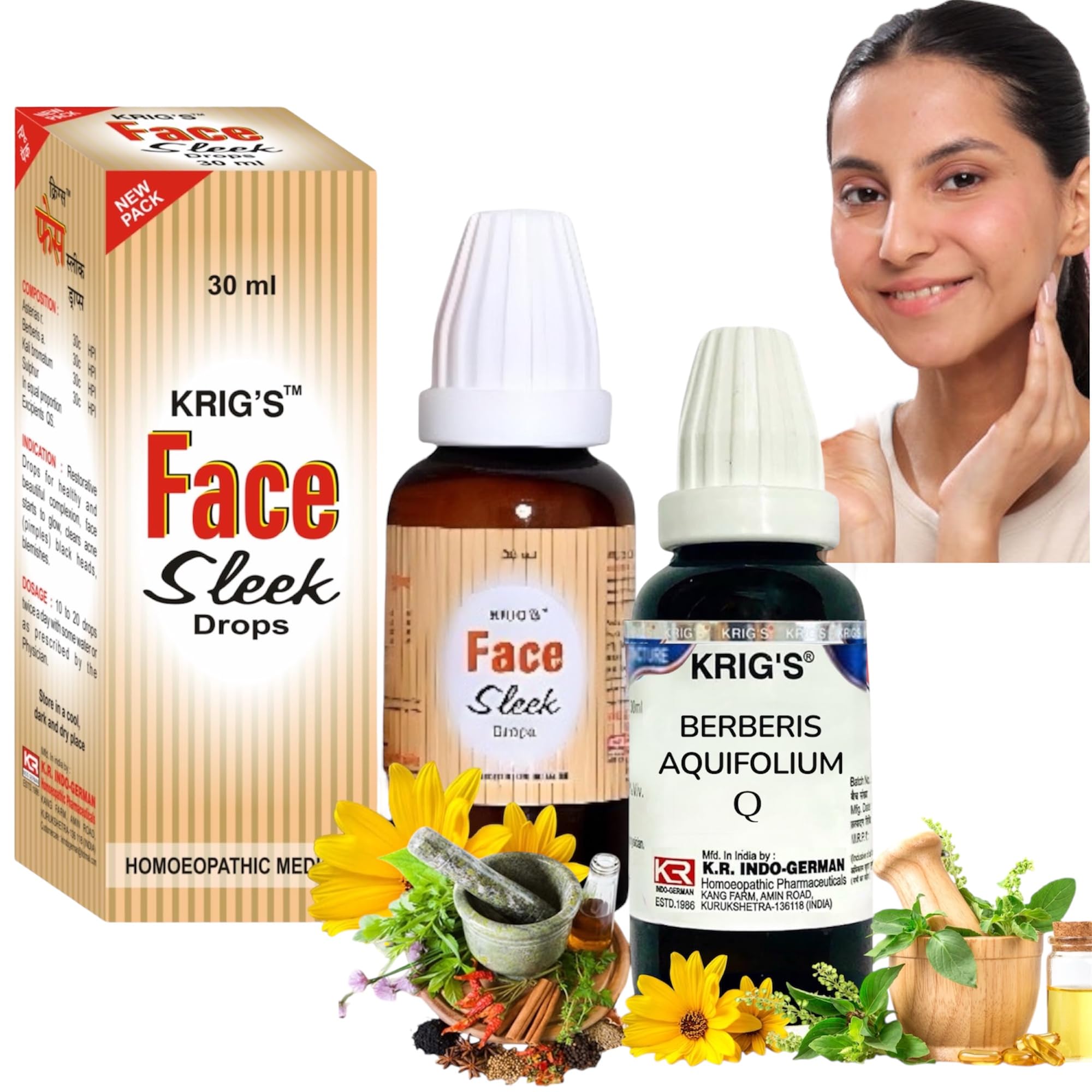 KRIG'S Face Sleek Drops Homeopathic & KRIG'S Berberis Aquifolium Mother Tincture Q COMBO - 1 MONTH PACK-image-19