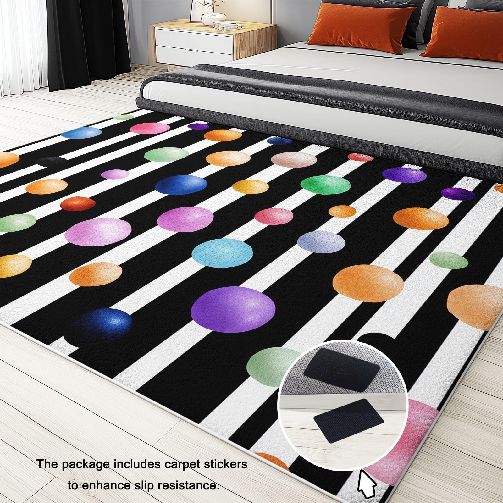 Genérico Dywaniki łazienkowe miękkie chłonne antypoślizgowe paski kulki koła sztuka dywan krótkie włosy można prać w pralce, 160 x 230 cm chłopcy i dziewczęta sypialnia kuchnia czarny