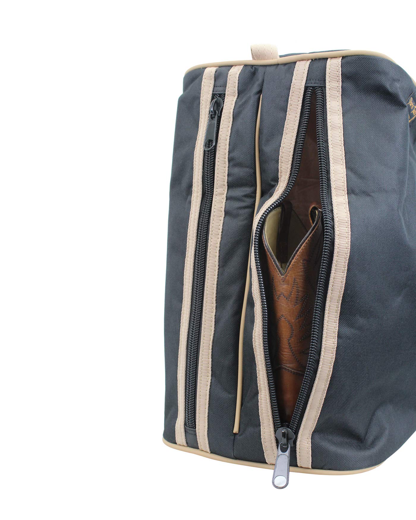 3 Capa Acolchada Espalda Abierta Occidental Bolsa para Botas, Color Negro/Beige Trim