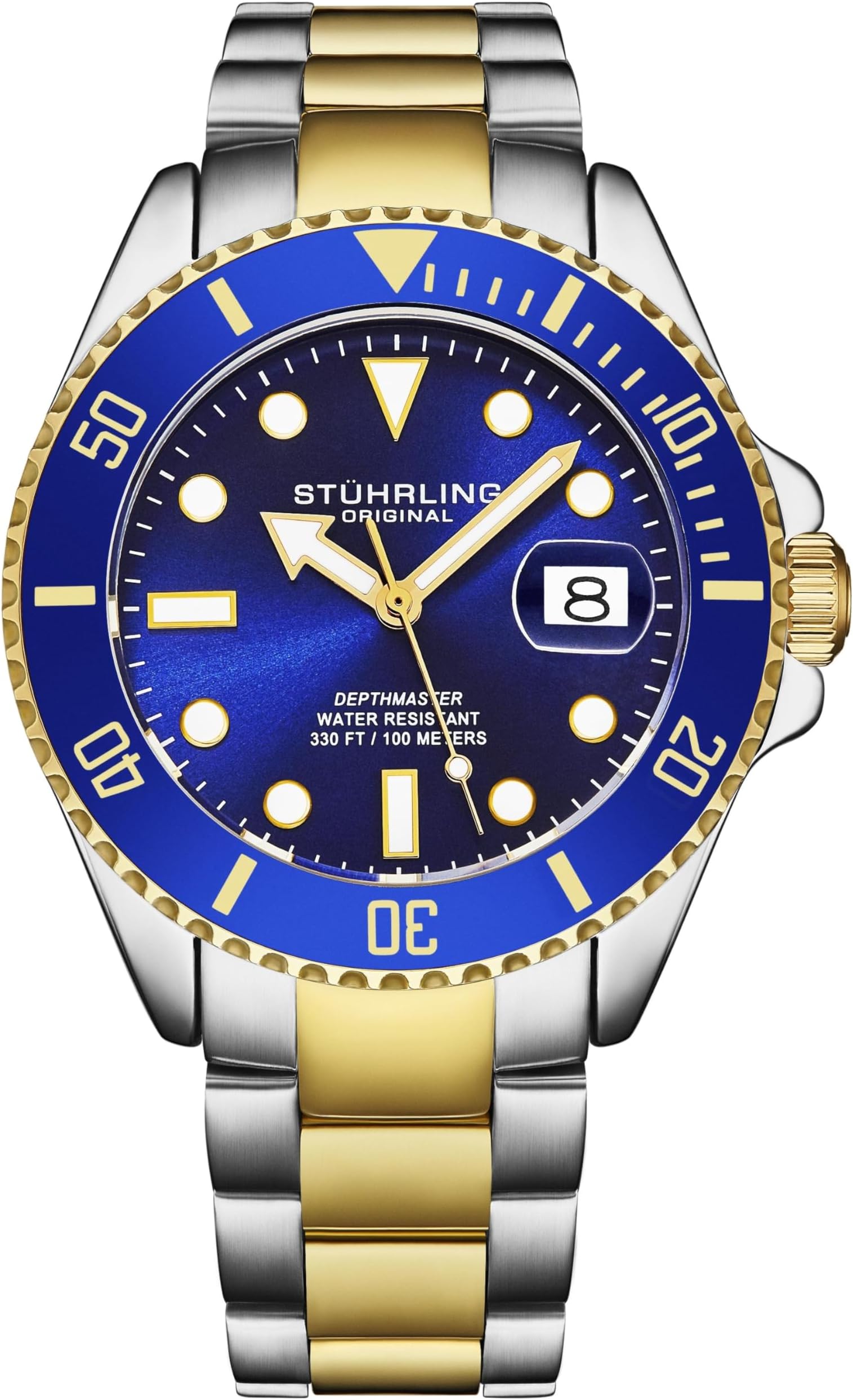 Stuhrling Original Men's Dive Watch Swiss Movement Stainless Steel Blue Dial Stainless Steel Bracelet 100M Water Resistant, blue, Modern