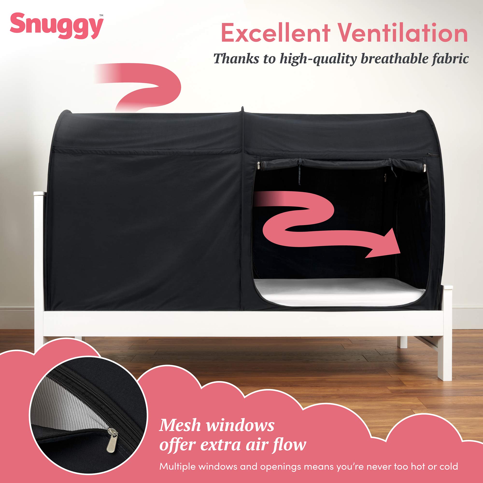 Snuggy Pod - Tenda da letto per la privacy, portatile, per interni, per letto singolo o matrimoniale, in tessuto leggero e traspirante, design pieghevole, facile da montare (oscuramento, singolo)