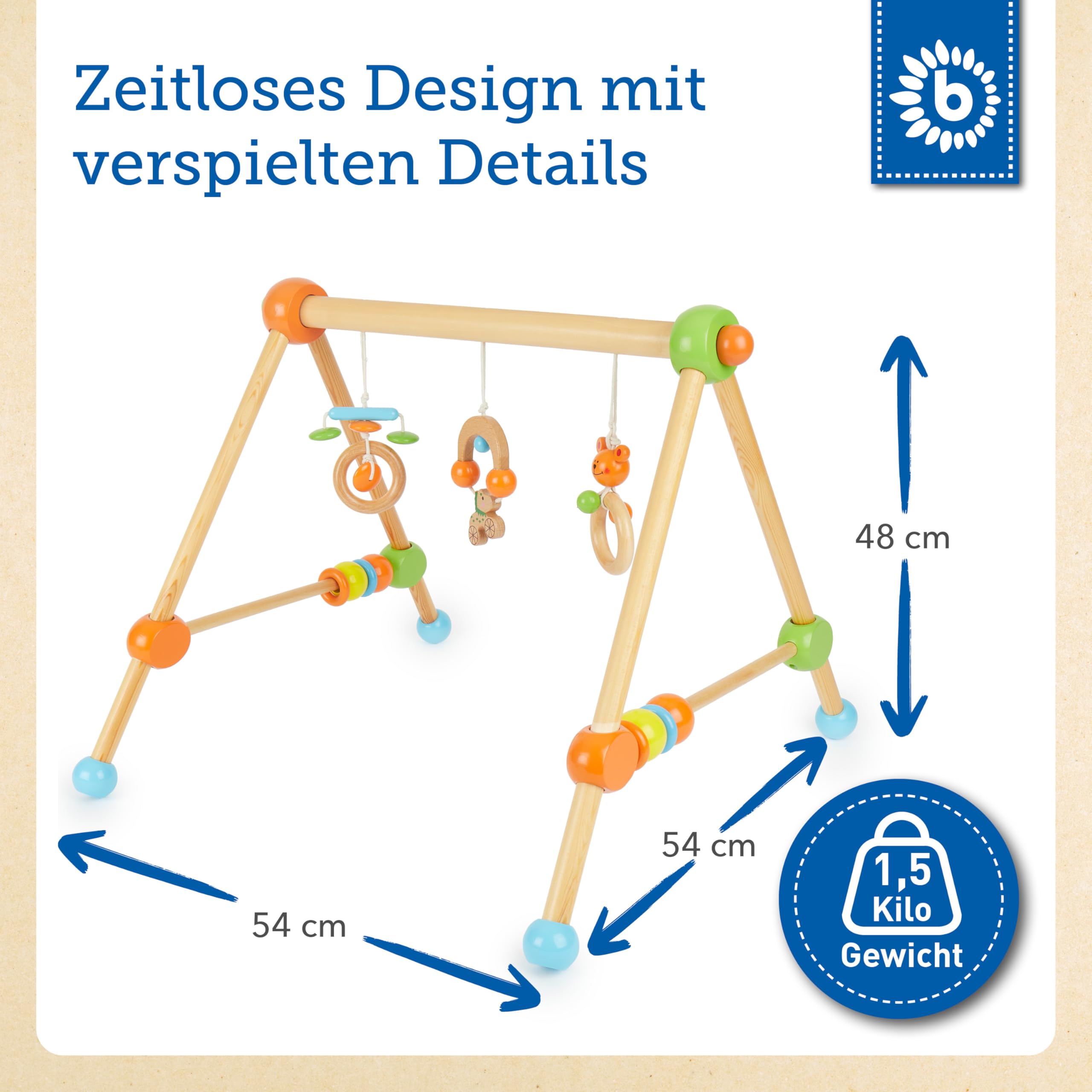 Bieco Spieltrapez | Spielbogen Baby Holz mit Figuren & Kugeln | Spielebogen Holz Baby | Spieltrapez Holz | Baby Mobile Holz | Activity Center Baby Gym | Holzspielzeug Baby | Baby Spielzeug