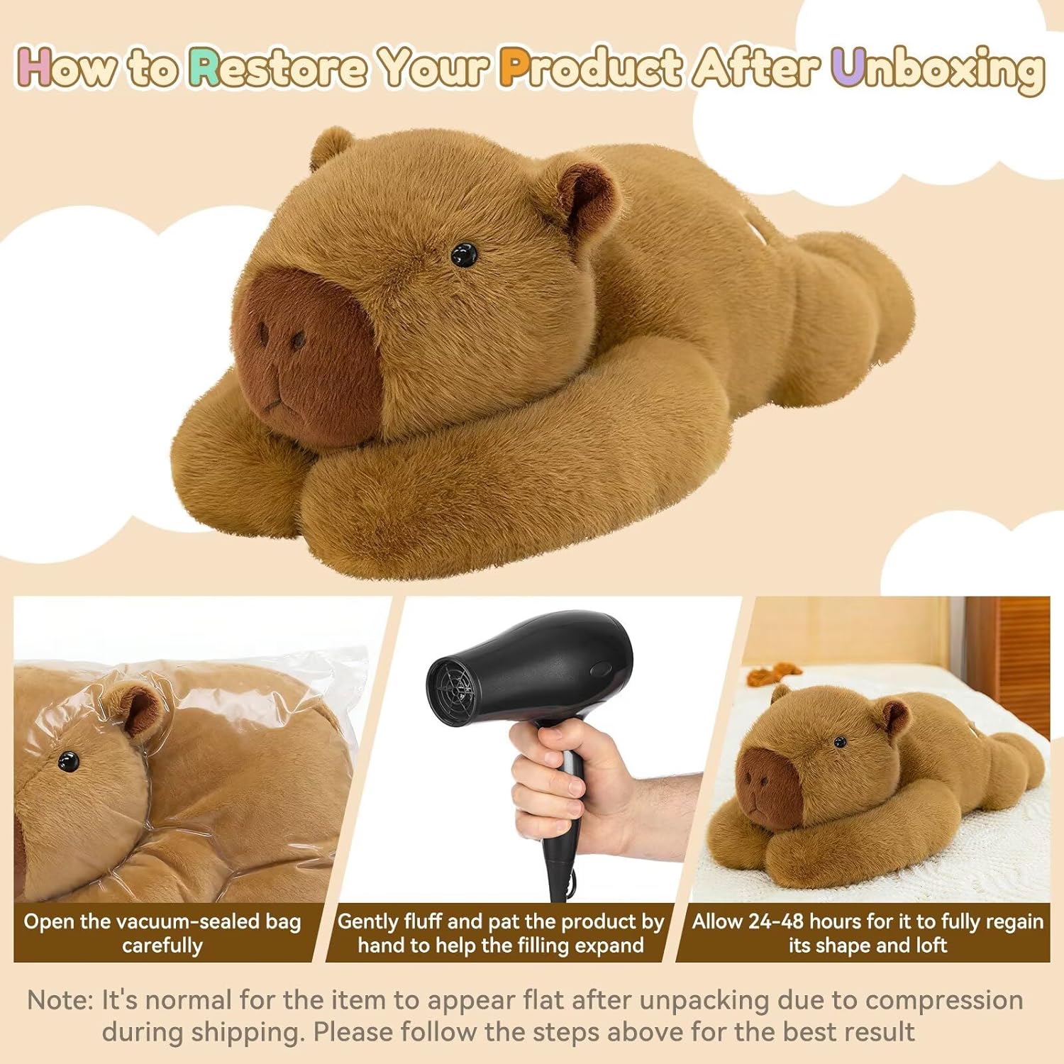 QUIRAI Weighted Stuffed Animals Capybara Plush, 24" | 3.3 lb Capybara Stuffed Animal, Pillowfort Weighted Plush Animals & Cute Plushies Gifts for Kids Adults