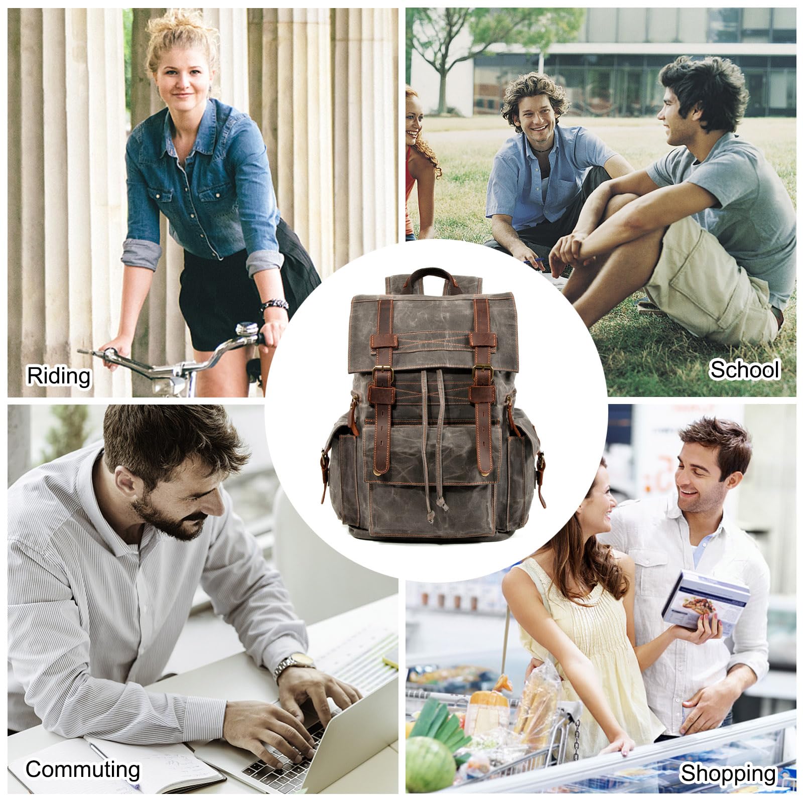 FANDARE Zaini da escursione Borsa da Viaggio Tela Zaino da Escursionismo Zaini Zainetto Trekking Borsa a tracolla Cartella Borsone con Couliss per Uomo Donna Viaggio Zaini da hiking Verde