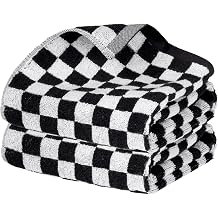 Sucrain 2 Pcs Checkered Hand Towels Black and White Bath Towels Cotton Soft Absorbent Towel for Bathroom Kitchen Decorative,13.8" x 29.5"