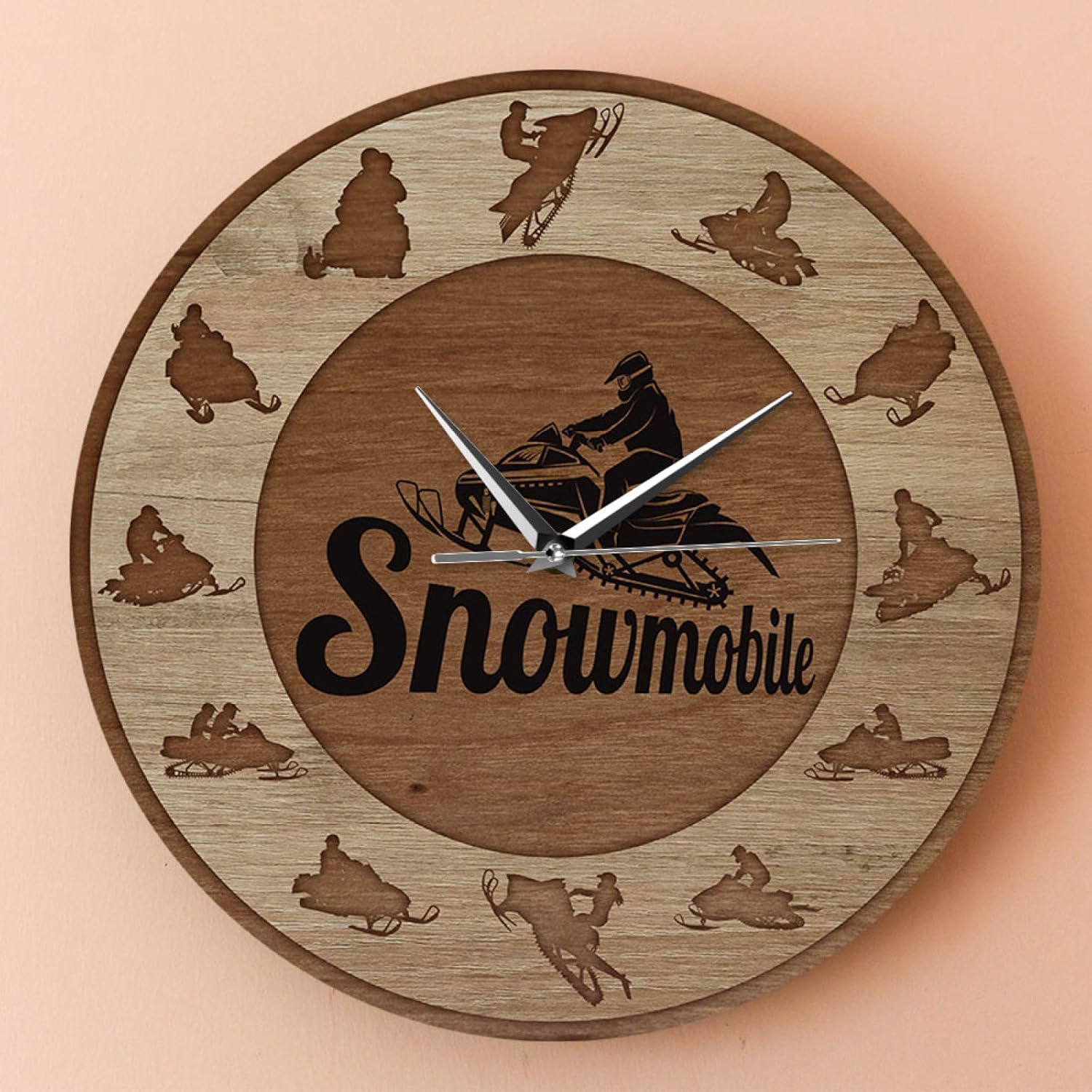 12 inch Wall Clock Decor Snowmobile Rider Modern Design Wall Clock for Living Room Extreme Sport Snow Mountain Outdoor Winter Riding Art Printing Clock for Modern Wall Decor