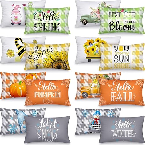 Tatuo Juego de 16 fundas de almohada navideñas de 12 x 20 pulgadas, fundas de almohada de invierno para el día de San Valentín, fundas de almohada