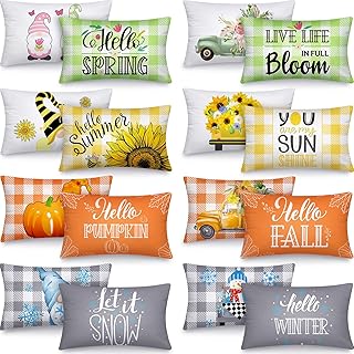Tatuo 16 Set Seasonal Pillow Covers 12x20 Inches Fall Autumn Holiday Thr...