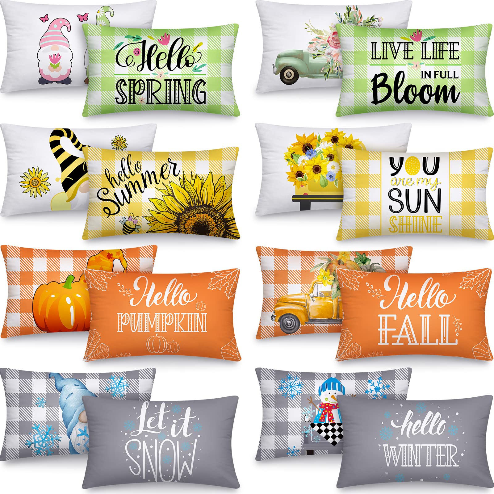 Housses de coussin à carreaux 30x50 cm motif floral et citrouille pour canapé