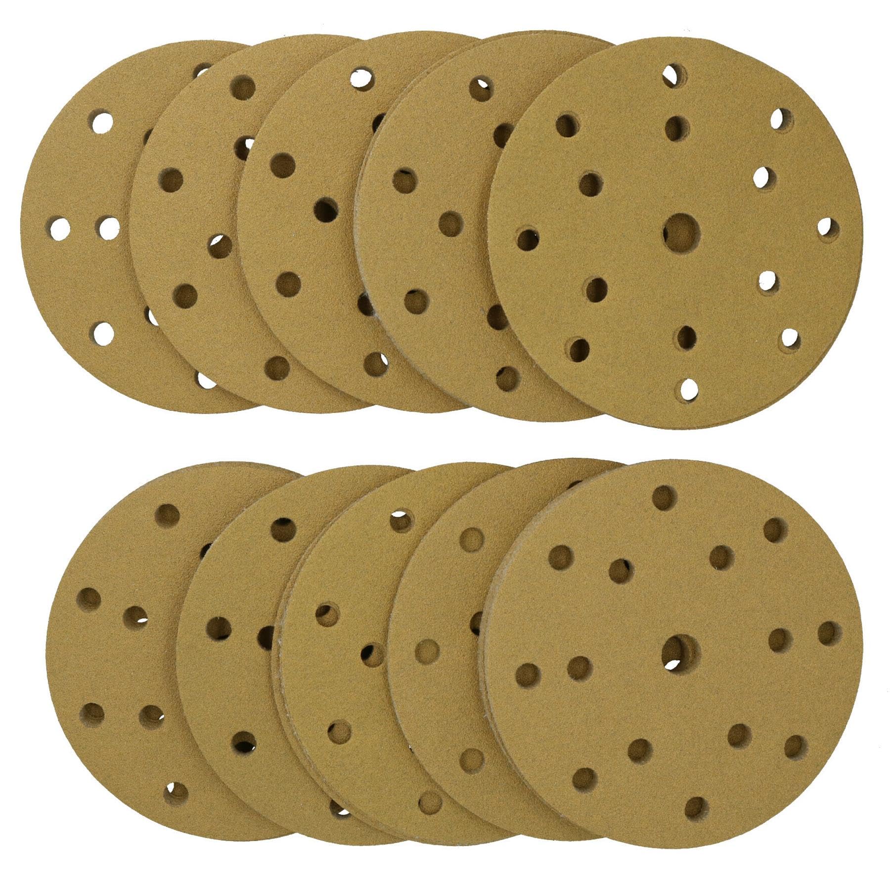 Discos de lijado de 150 mm, óxido de aluminio abrasivo, grano 240, gancho de 15 agujeros + bucle, 200 unidades