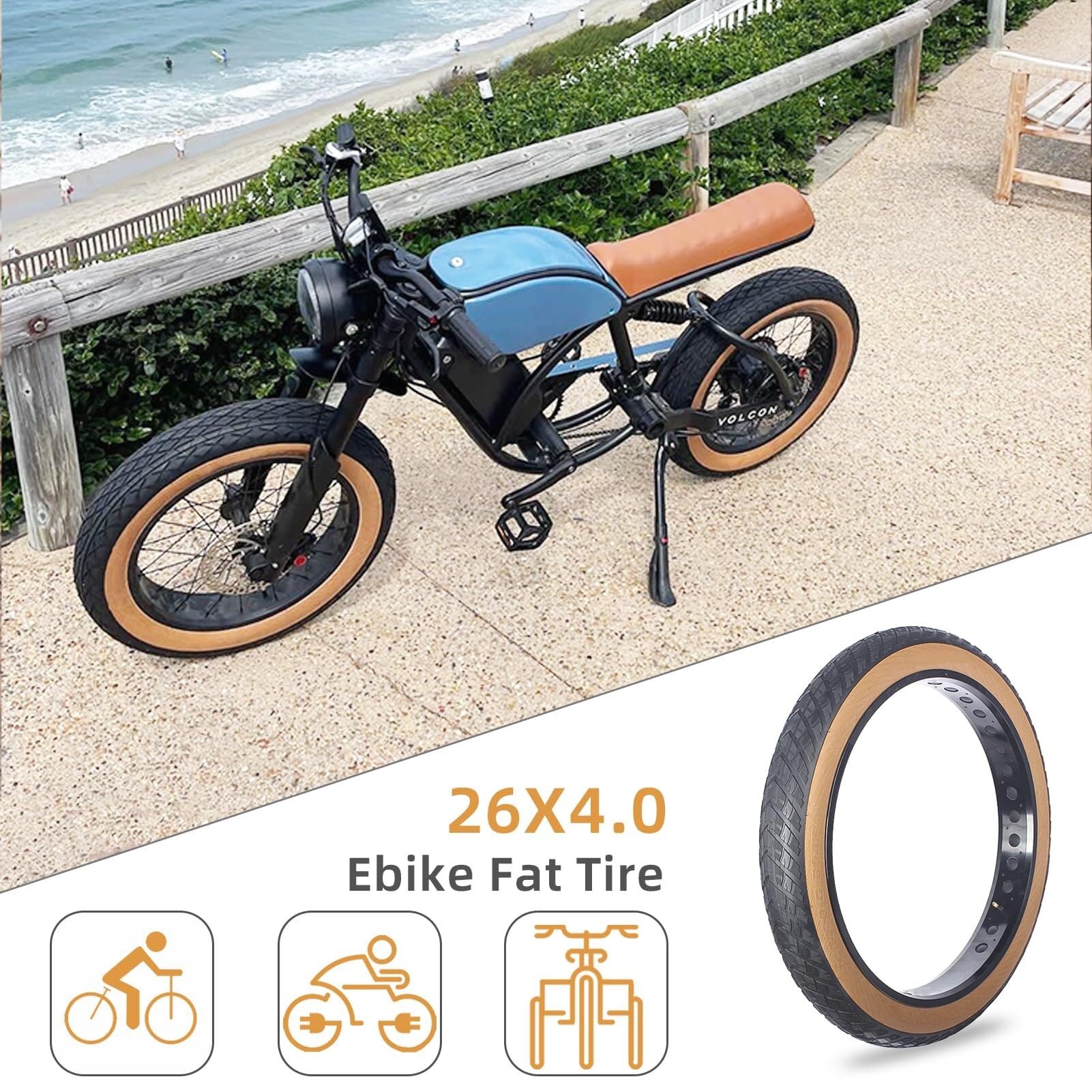 26 x 4,0 E-Bike Grube opony o dużej wytrzymałości, odporne na zużycie, zamienne opony do trójkołowego roweru elektrycznego, kompatybilne z szerokimi rowerami miejskimi lub 3-kołowymi