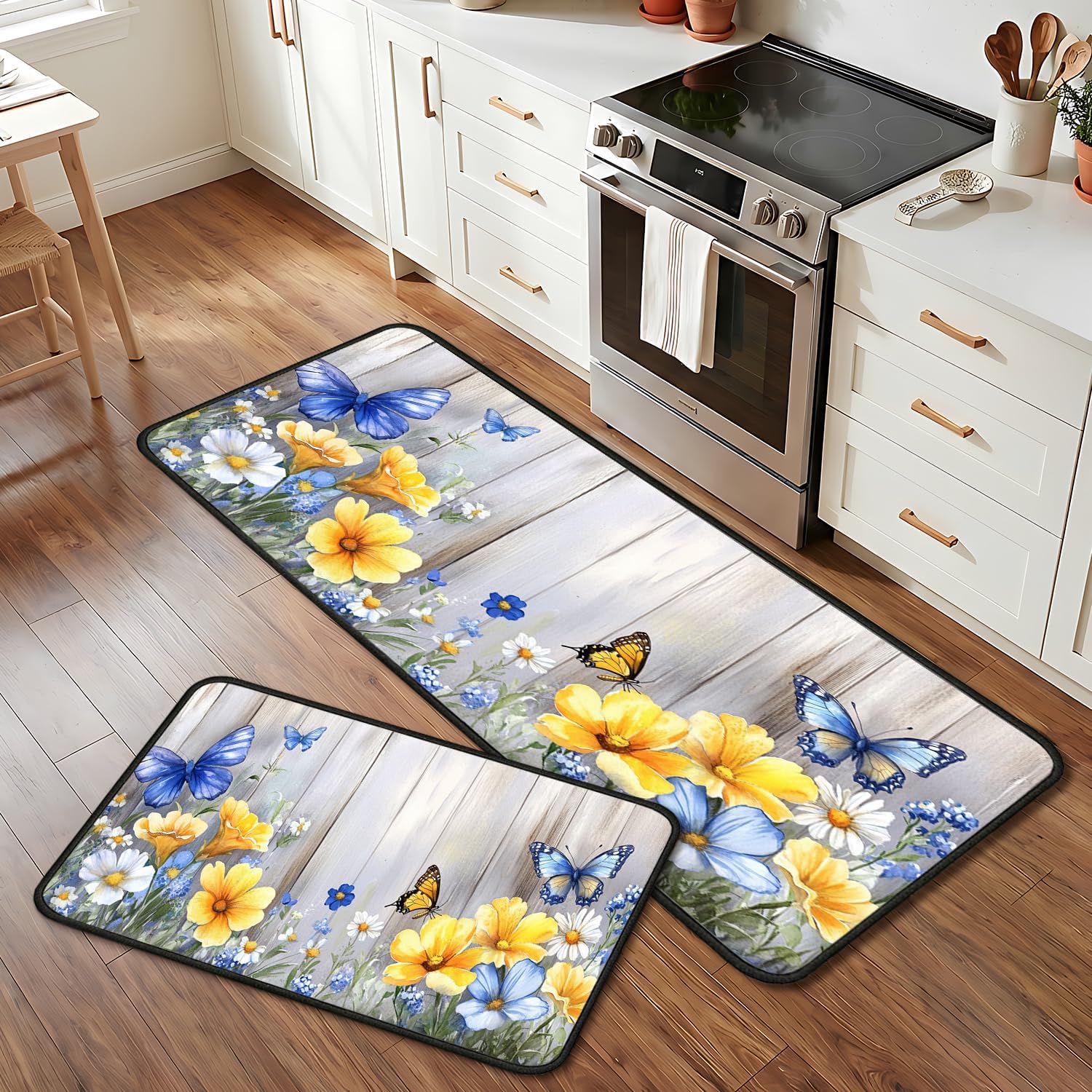 Classic Kitchen Mats for Floor, 2-Piece Non-Slip Kitchen Rugs, Washable Kitchen Mat for Kitchen, Hallway, and Laundry Decor, Sizes 17"x30" + 17"x47"