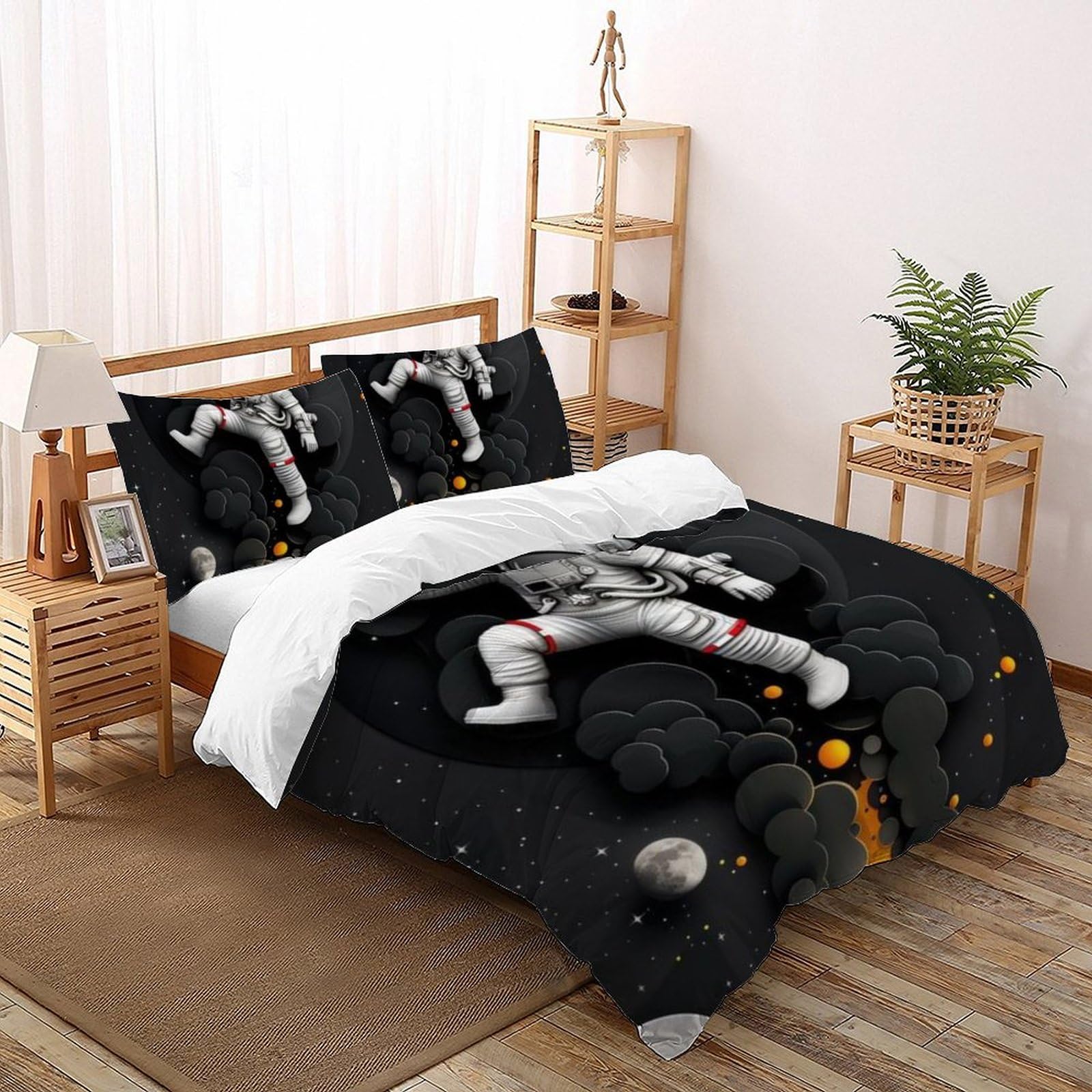 Housse de couette 200x200cm avec astronaute 3D pour chambre d'enfant