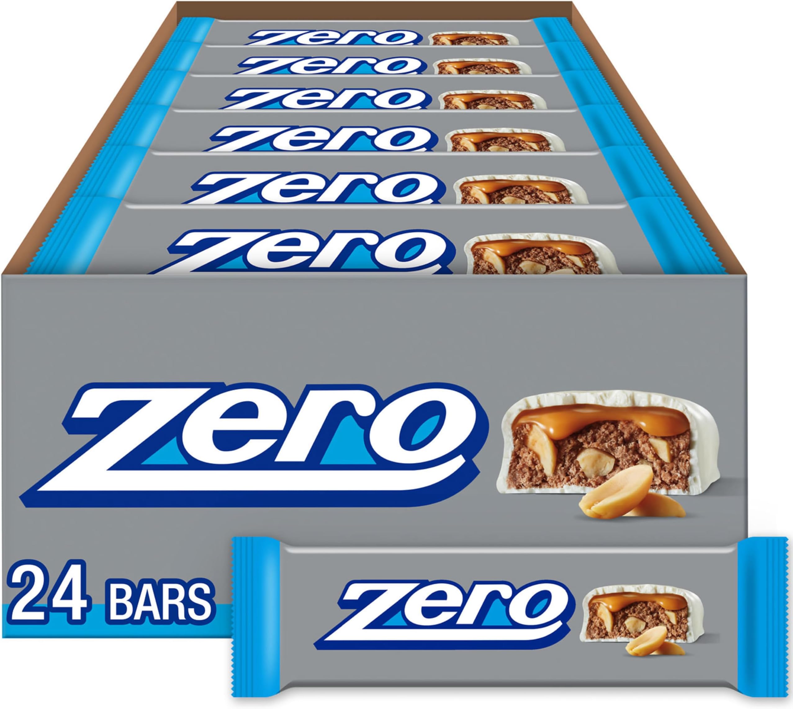 ZERO White Fudge, Caramel, Peanut and Almond Nougat Candy Bars, 1.85 oz (24 Count)