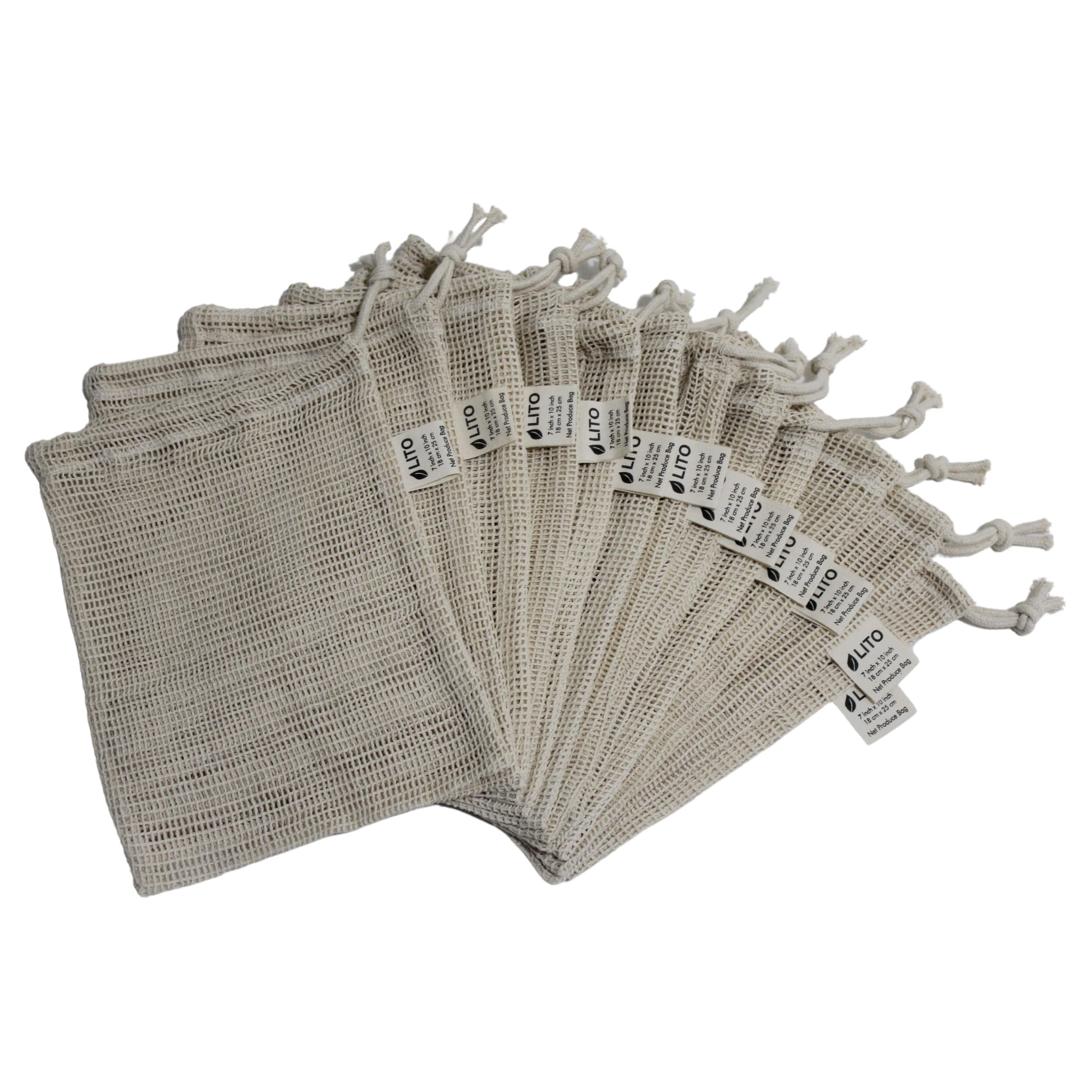 Produce Bags| Storage Bags with Drawstrings | Cotton Mesh for Vegetables, Fruit, Onion & Grocery Shopping| Reusable Washable Food Bag| Cloth Shoe | 6 Pack Mixed Size - Natural