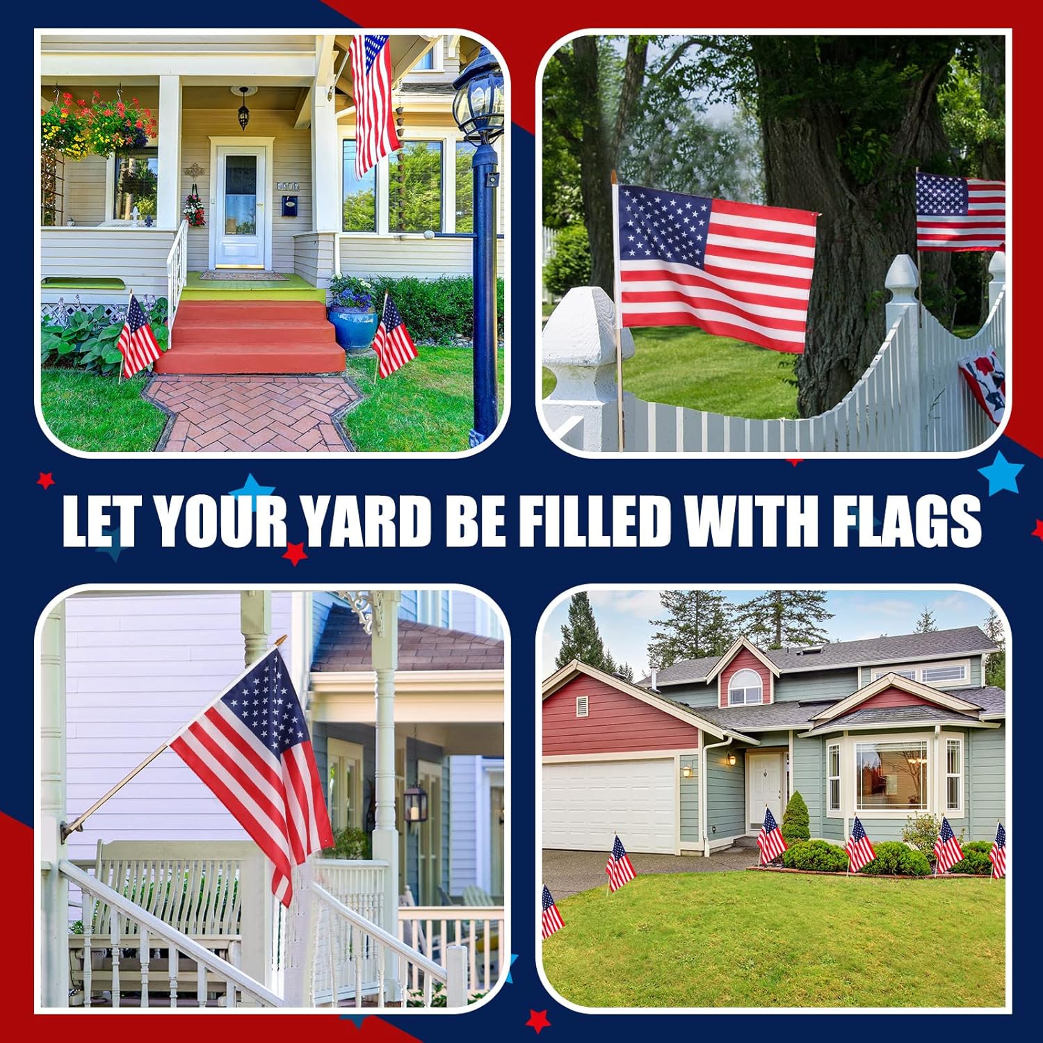Newwiee 24 Pcs 250 Anniversary USA Flag 12 x 18 Inch American Handheld Flags on Stick with Safety Spear Top for 250th Anniversary Independence Memorial Day 4th of July Yard Garden Decoration