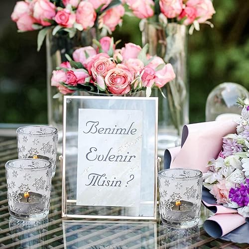 Miniatura 23 de VOHO 12 portavelas de Navidad con copos de nieve azules en relieve, portavelas votivas para centro de mesa, velas de té, portavelas a granel