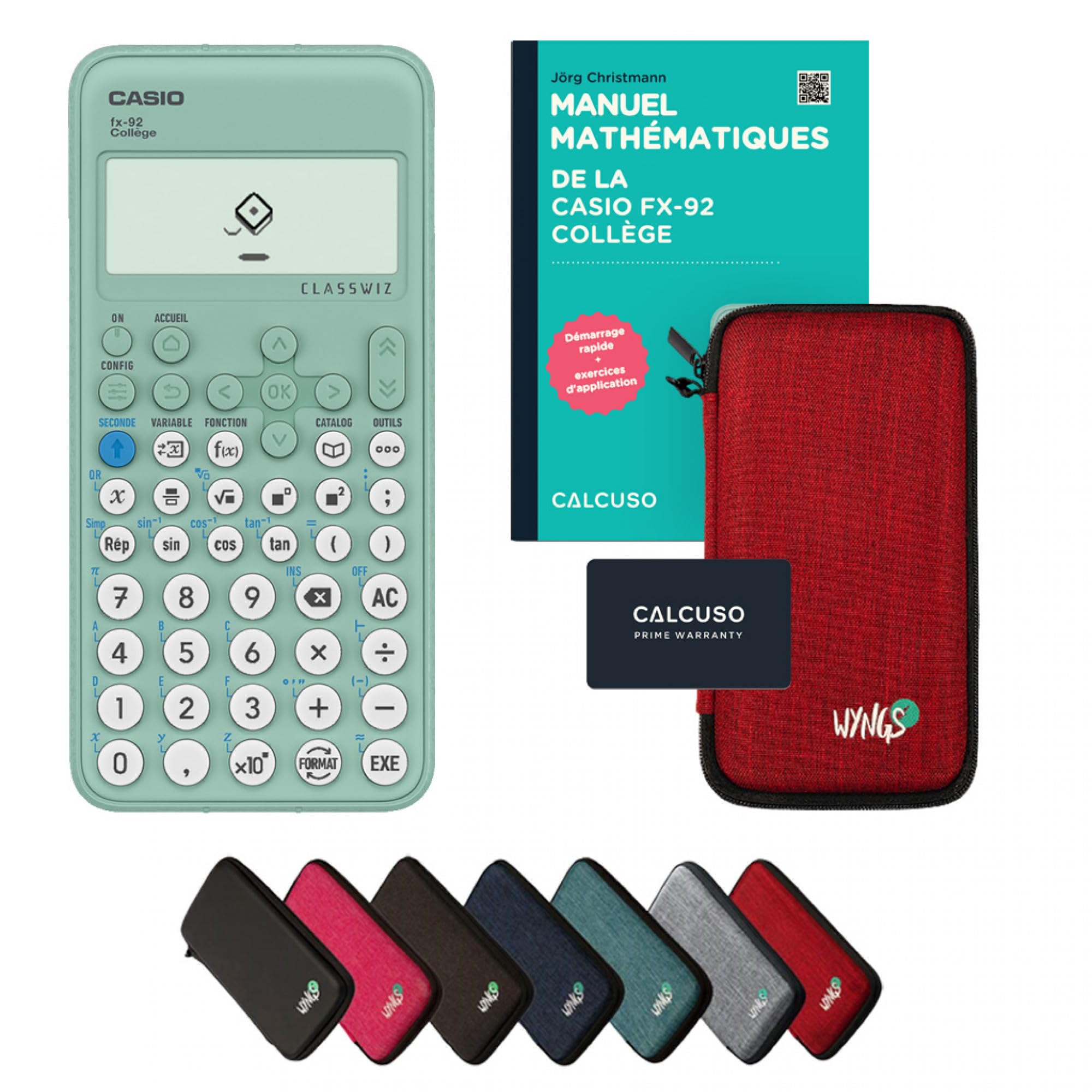 Casio fx-92 Collège Incl. Funda Protectora Rojo y Libro especializado (88 páginas, DIN A5) – Calculadora científica – Smart Set (Francés)