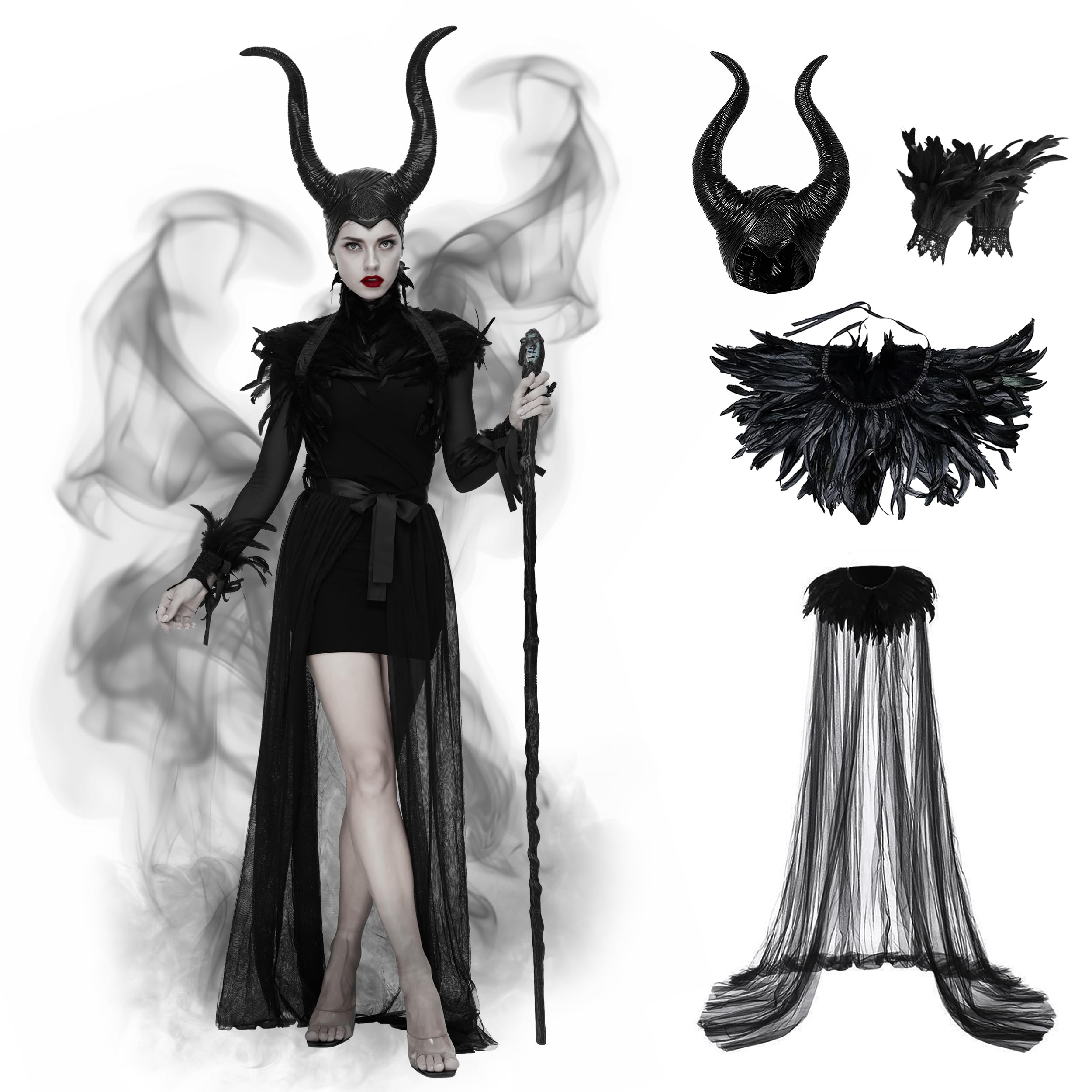 Maleficent Kostüm Für Kinder - Böse Königin Set Mit Hörnern & Flügeln