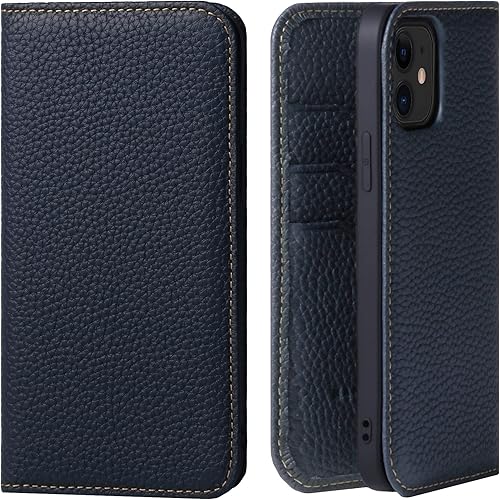 hanatora PH-12Pro-Grege - Funda de cuero tipo cartera para iPhone 12  iPhone12 Pro en piel de becerro auténtica, con ranuras para tarjetero,