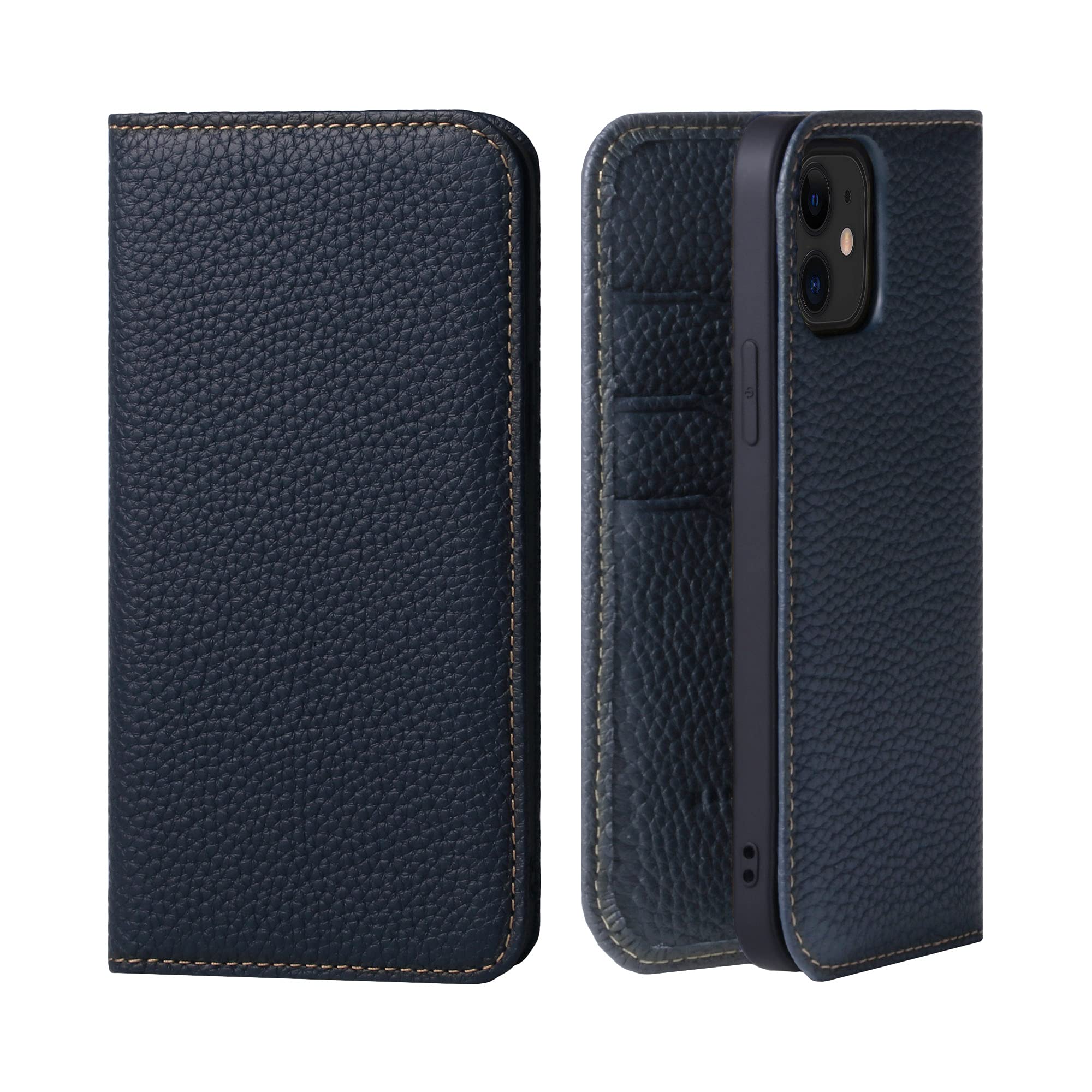 [HANATORA] iPhone 12/12 Pro, Flip-case, Shrink Calf Leather, Card Slot, No Magnets, PH-12Pro-BlueIndigo