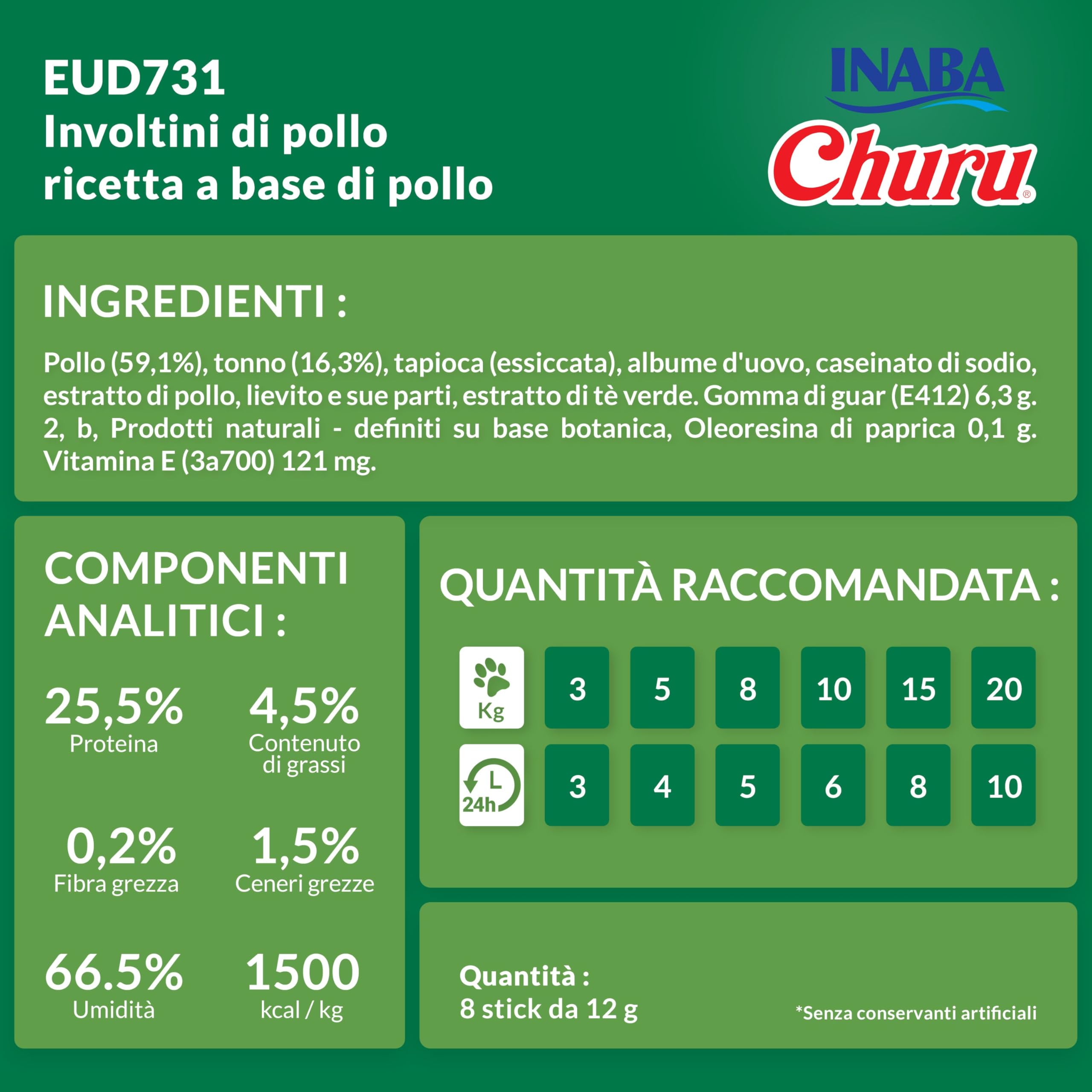 INABA Churu Rolls Snack per Cani, Bastoncini di Pollo con Cuore di Pollo - 8 Pack (64 Stick x 12gr) - Premietti per Cane Morbidi e Deliziosi - Cibo per Cani Senza Conservanti o Coloranti Artificiali