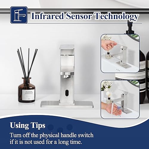 Miniatura 6 de Herogo Grifos de baño sin contacto de acero inoxidable de níquel cepillado con sensor de movimiento automático grifo de baño RV Bar fregadero grifo