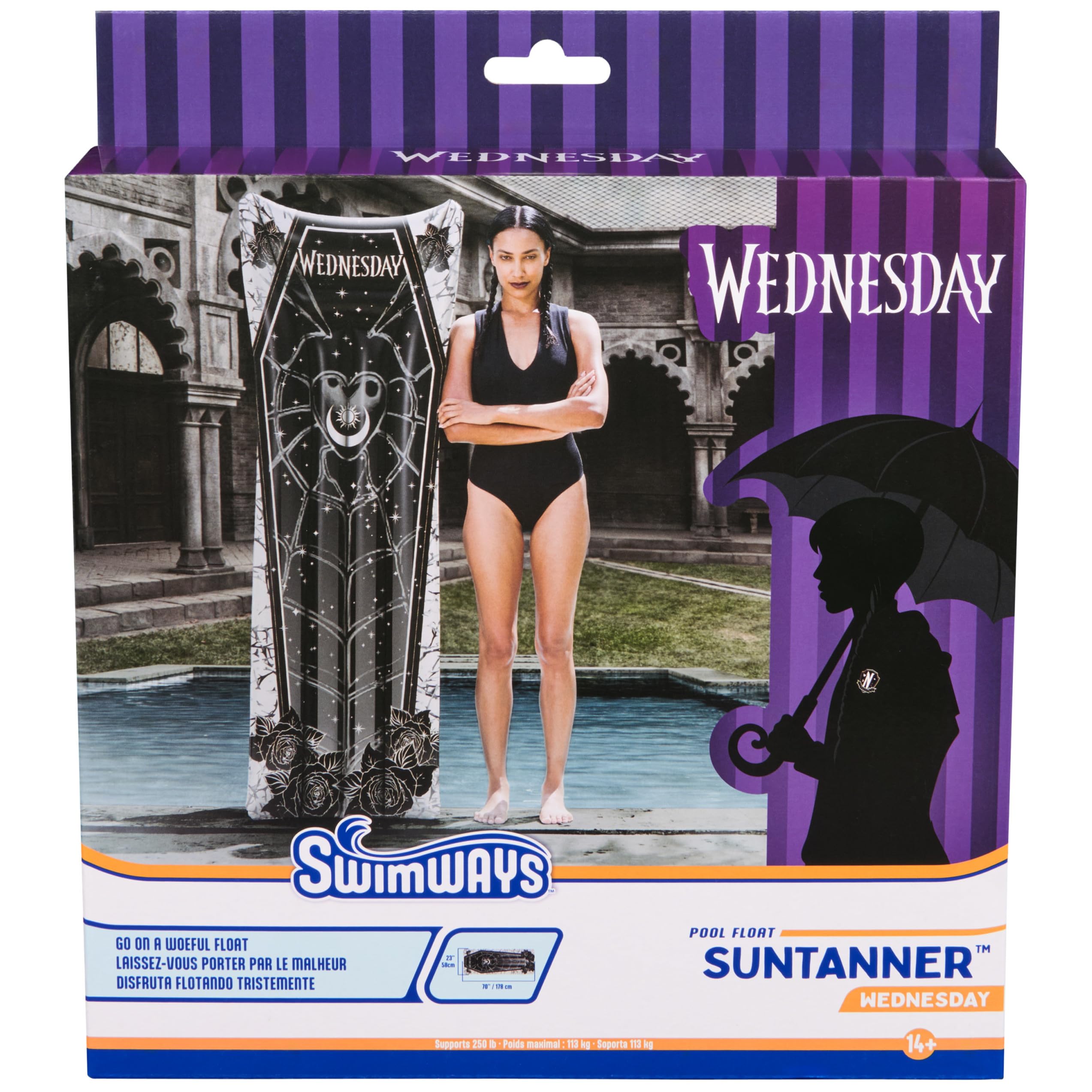 Swimways Wednesday Suntanner Pool Float, aufblasbarer Pool Floats & Kinder Pool Spielzeug, Schwimmbad Zubehör & Strand Essentials für Jugendliche ab 14 Jahren