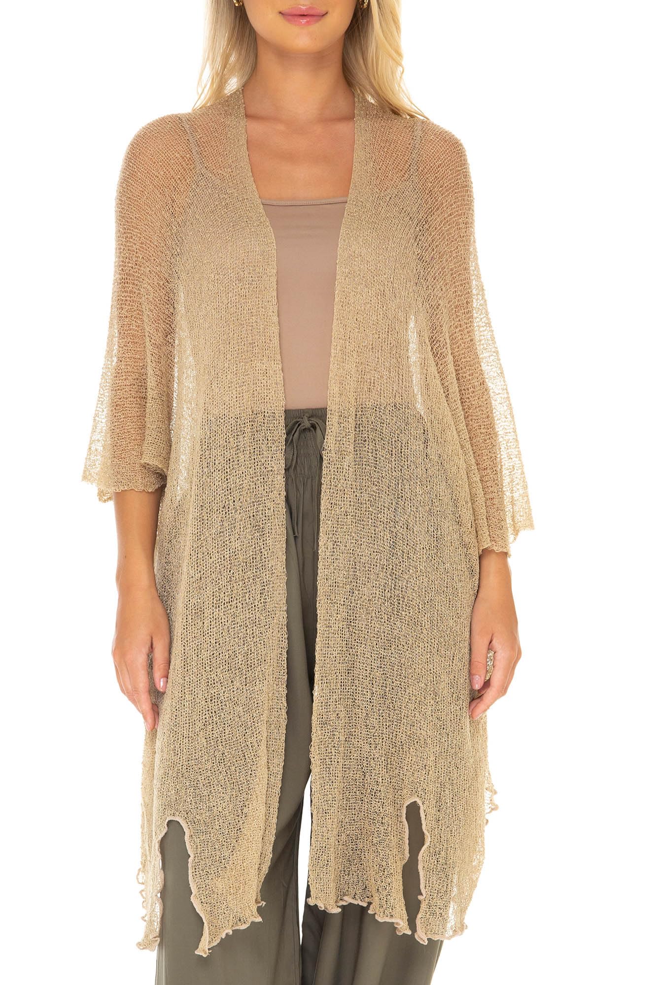 SHU-SHI Beach Kimono Coverups for Women Summer Cardigans Lightweight Open Front Cover Up Knit Sheer Sweater